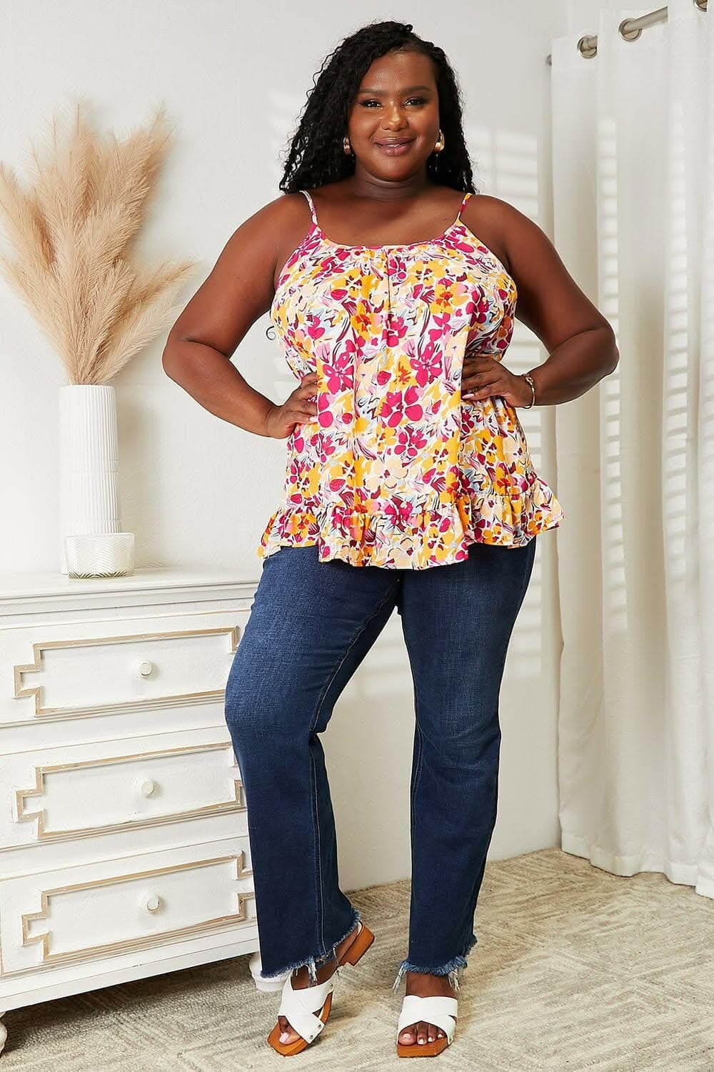 Floral ruffle hem top - 100% polyester - Love Salve