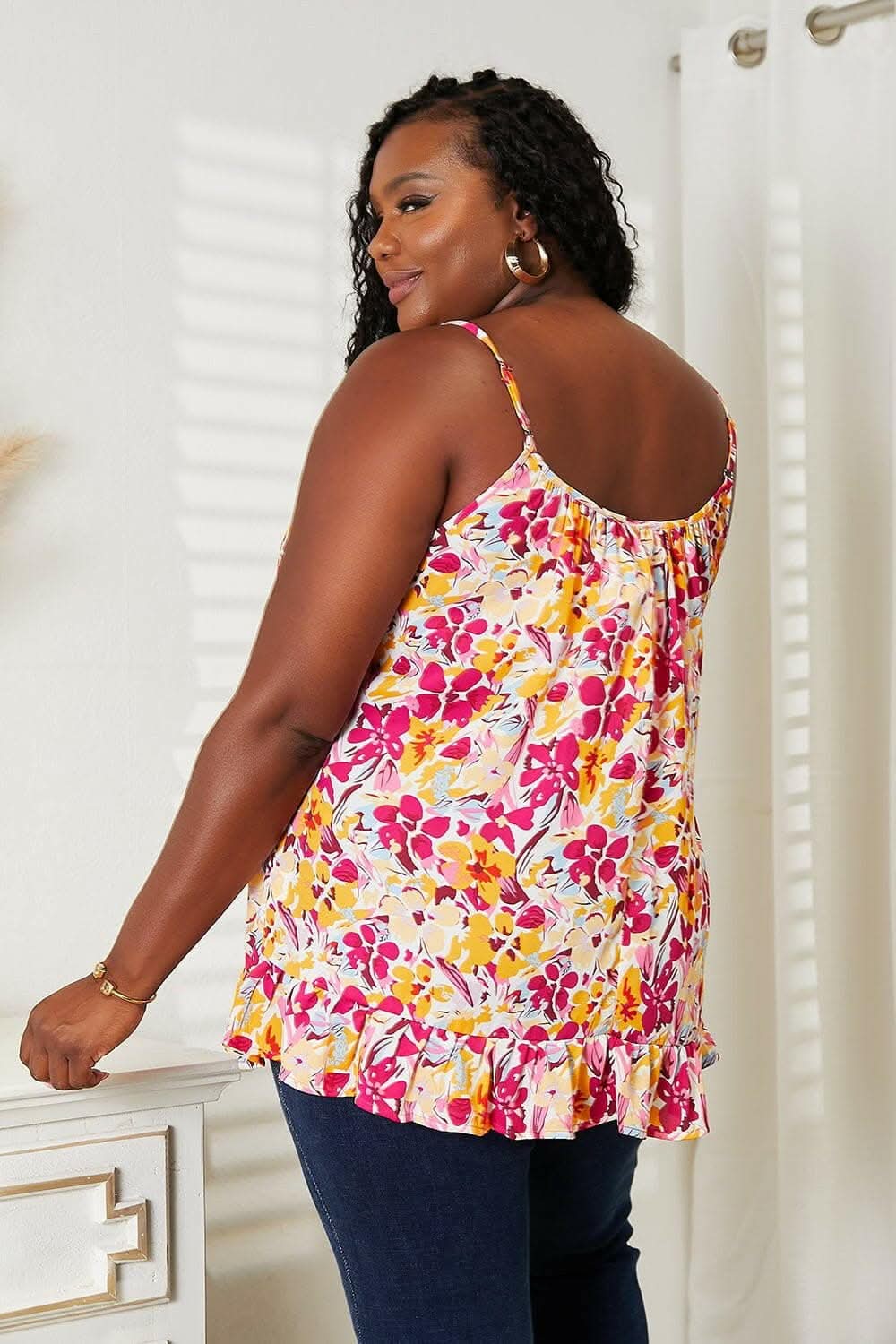 Floral ruffle hem top - 100% polyester - Love Salve