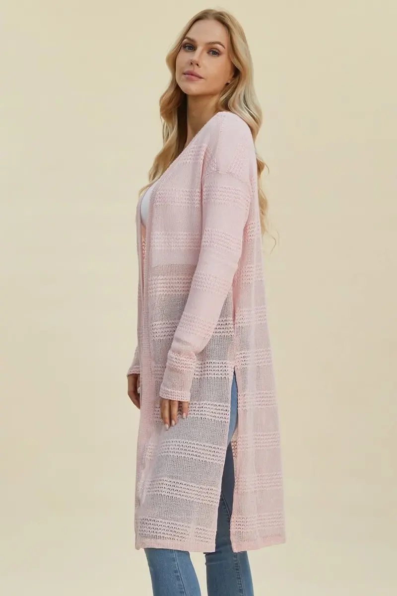 Double Take Full Size Open Front Longline Cardigan - Love Salve