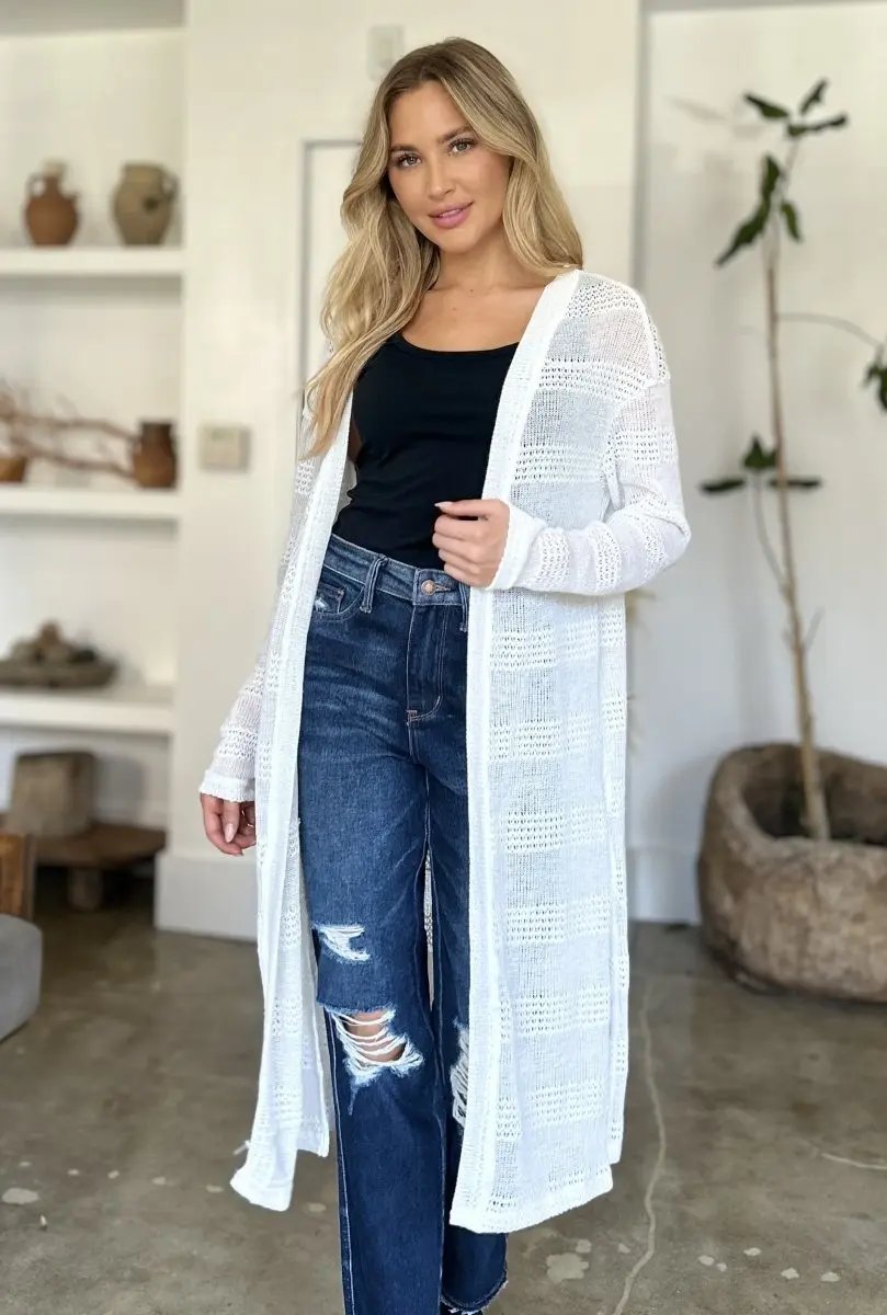 Double Take Full Size Open Front Longline Cardigan - Love Salve