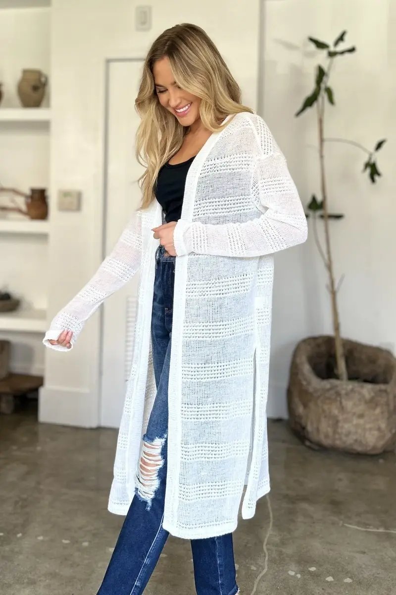Double Take Full Size Open Front Longline Cardigan - Love Salve