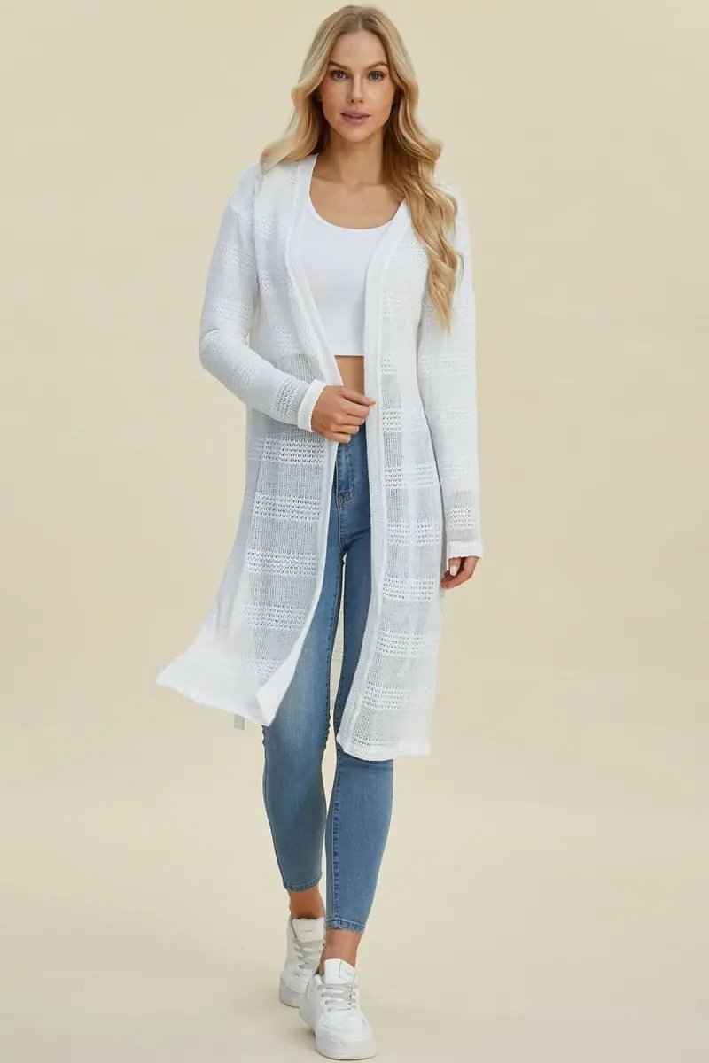 Double Take Full Size Open Front Longline Cardigan - Love Salve