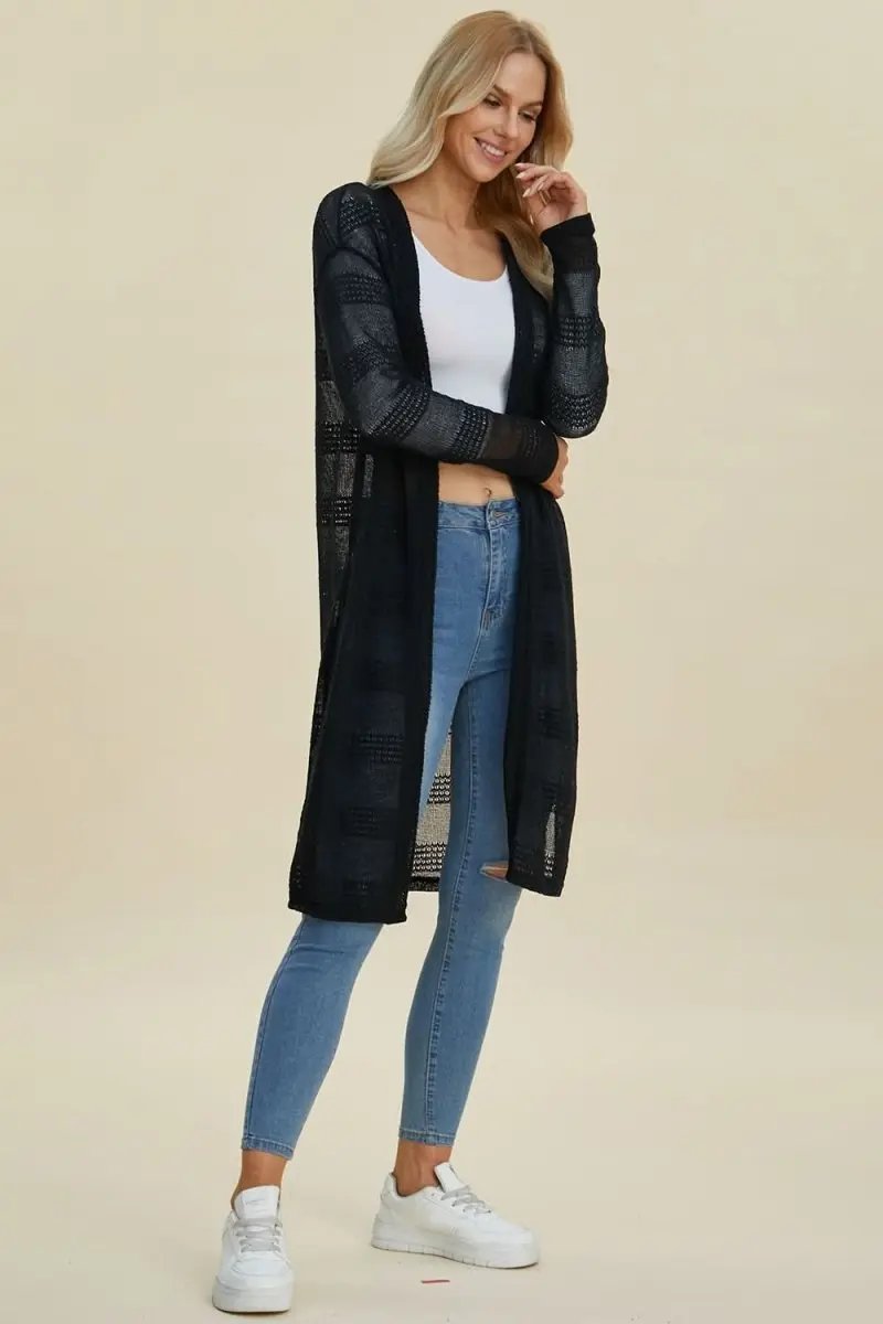 Double Take Full Size Open Front Longline Cardigan - Love Salve