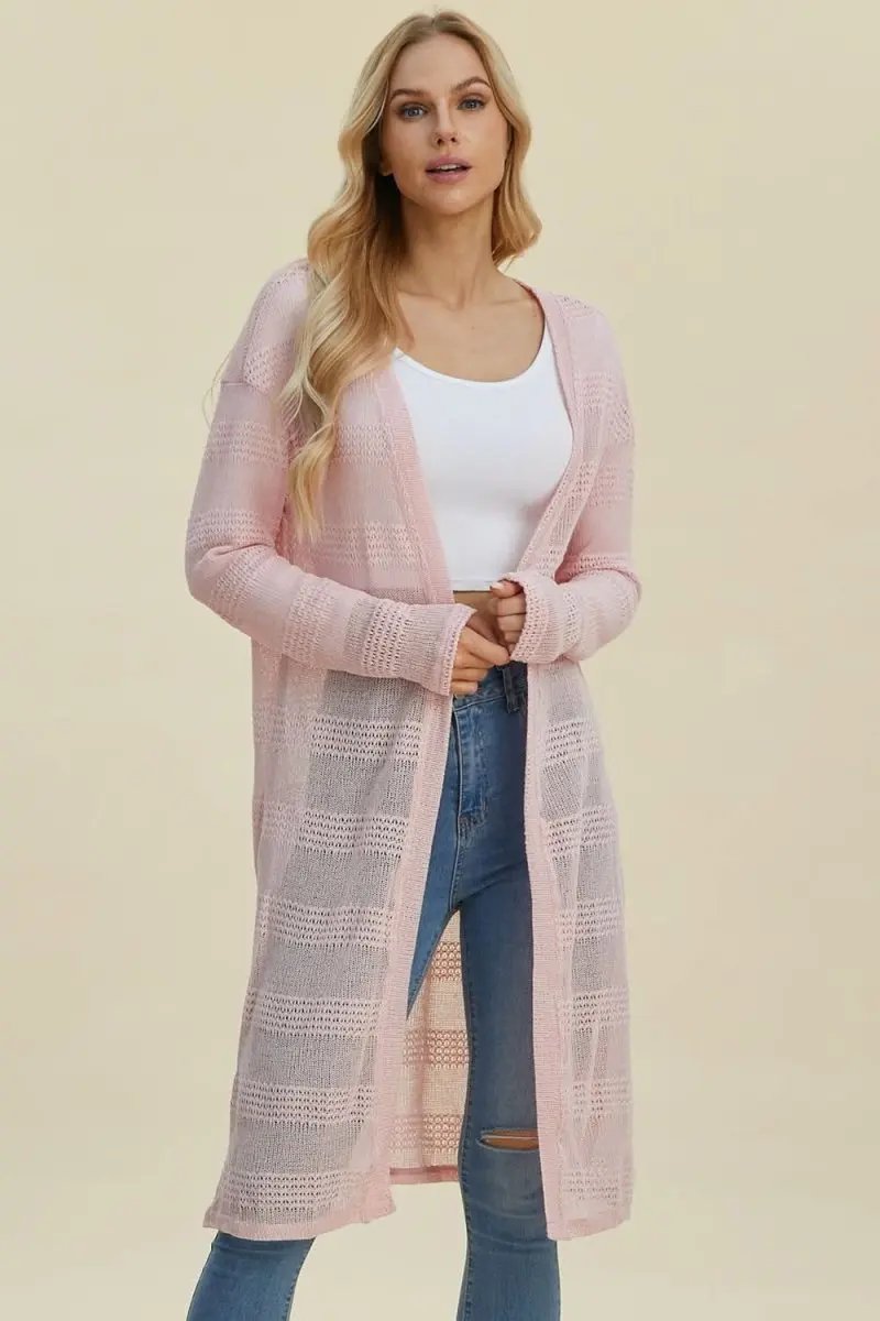 Double Take Full Size Open Front Longline Cardigan - Love Salve