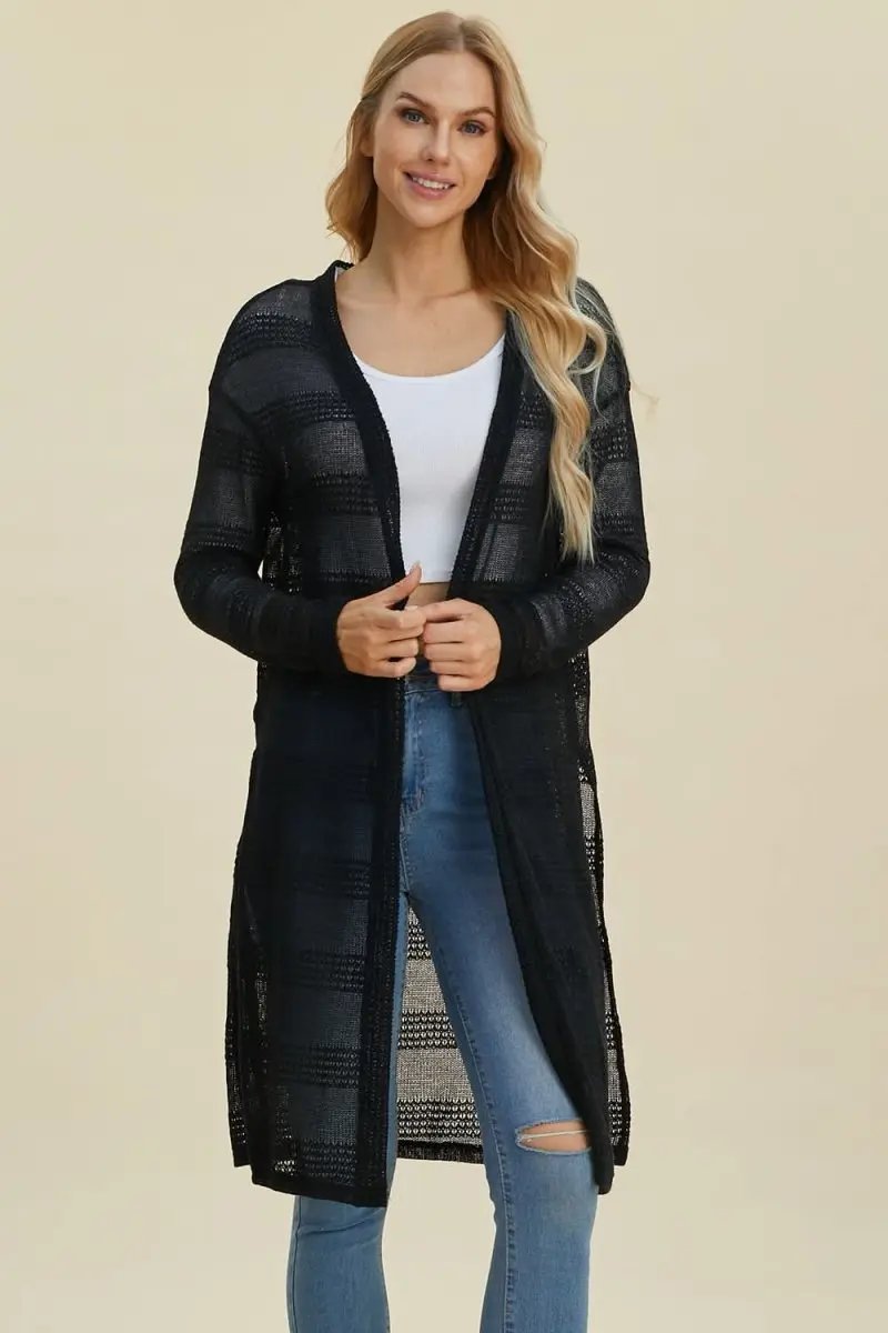 Double Take Full Size Open Front Longline Cardigan - Love Salve