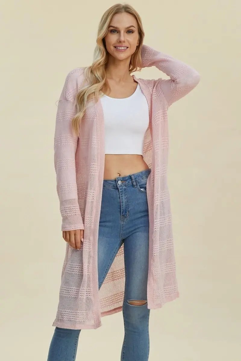 Double Take Full Size Open Front Longline Cardigan - Love Salve