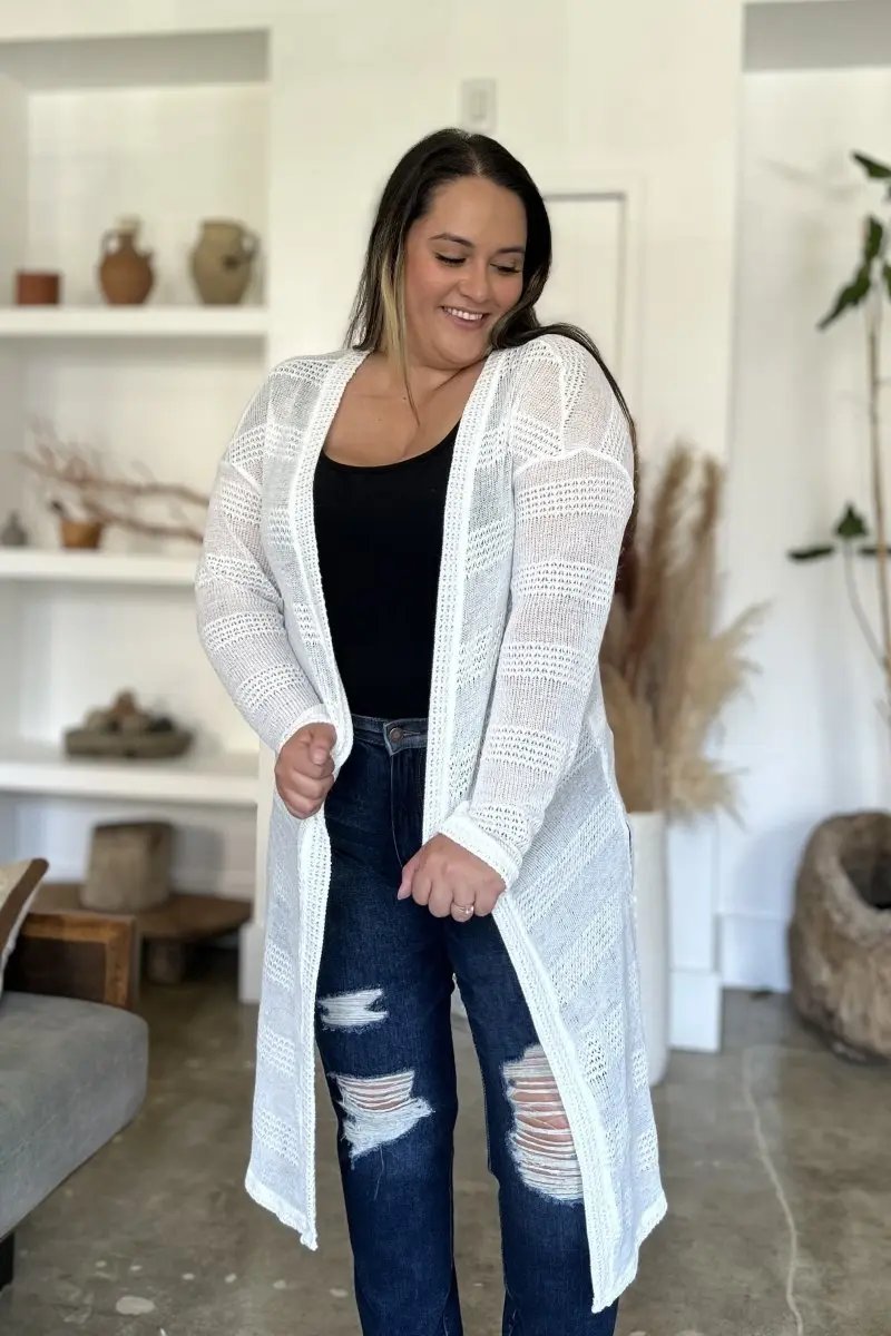 Double Take Full Size Open Front Longline Cardigan - Love Salve