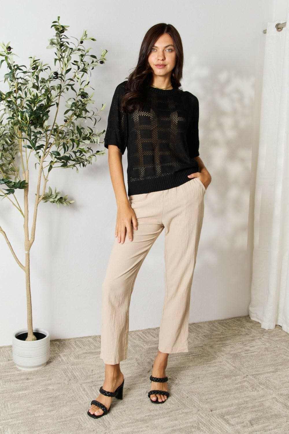 Chic ribbed knit top - round neck - Love Salve