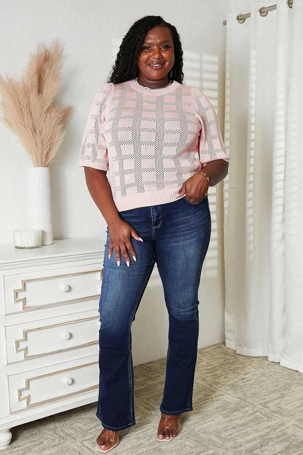 Chic ribbed knit top - round neck - Love Salve