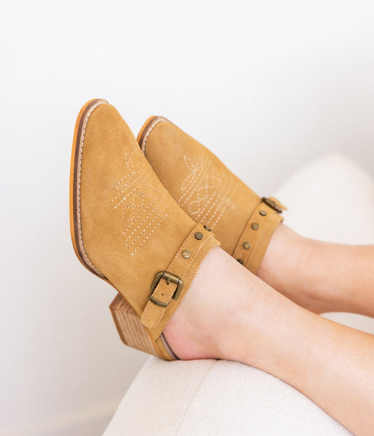 Drancy Western Mule In Tan Leather With Studded Harness Naughty Monkey