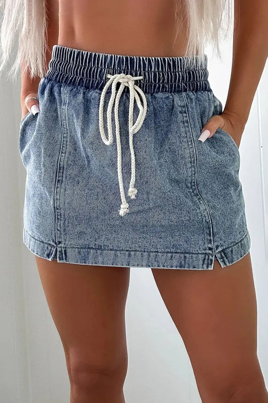 Drawstring High Waist Pocketed Denim Shorts for Women - Love Salve