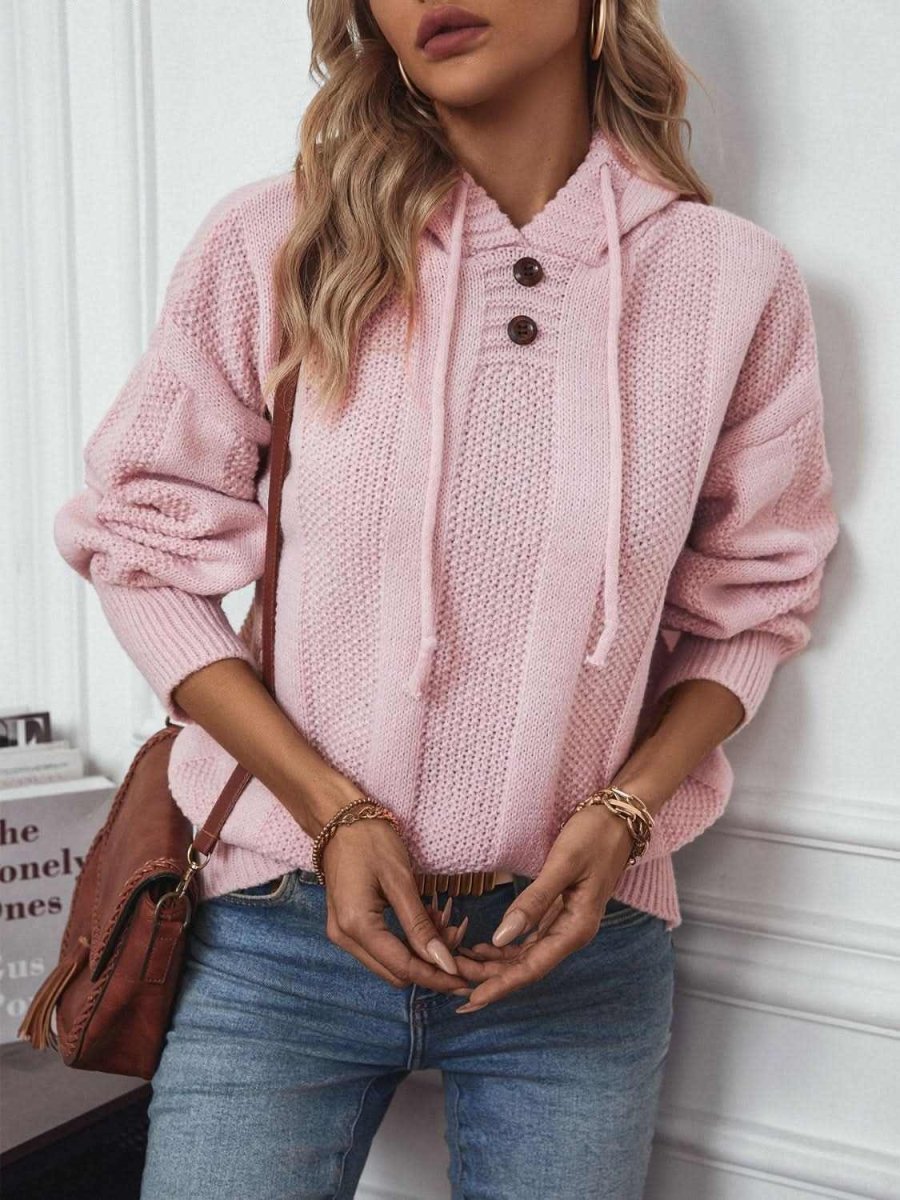 Drawstring Long Sleeve Hooded Sweater - Love Salve