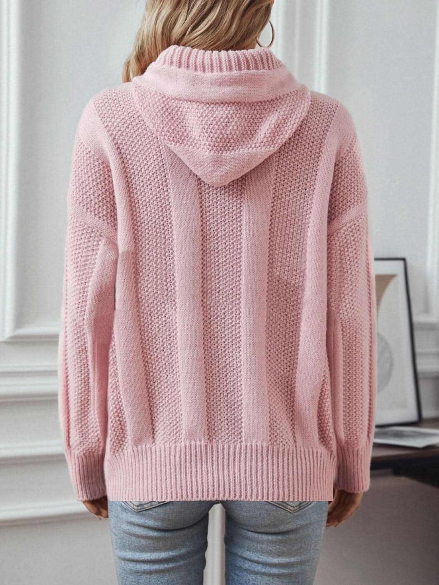 Drawstring Long Sleeve Hooded Sweater - Love Salve