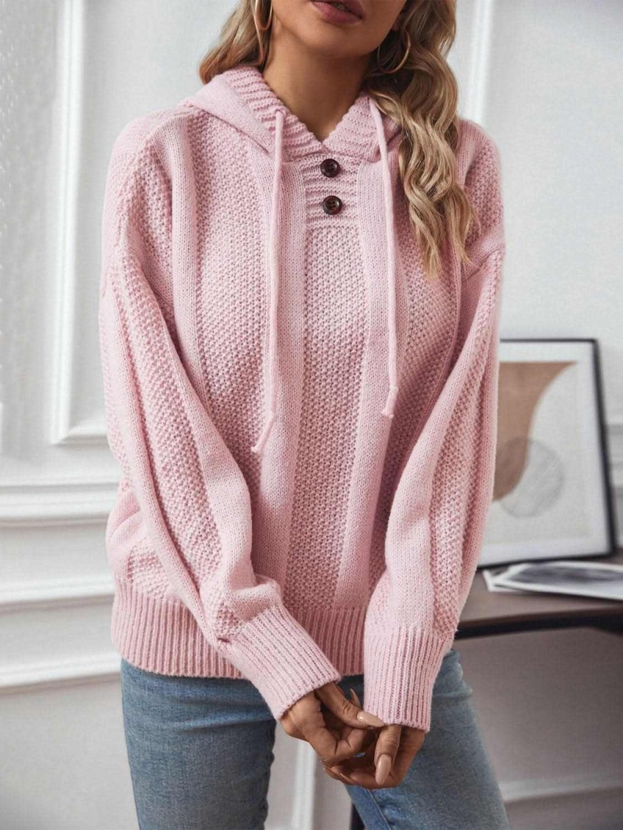 Drawstring Long Sleeve Hooded Sweater - Love Salve