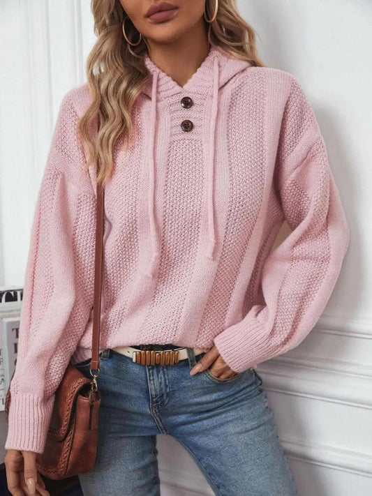 Drawstring Long Sleeve Hooded Sweater - Love Salve