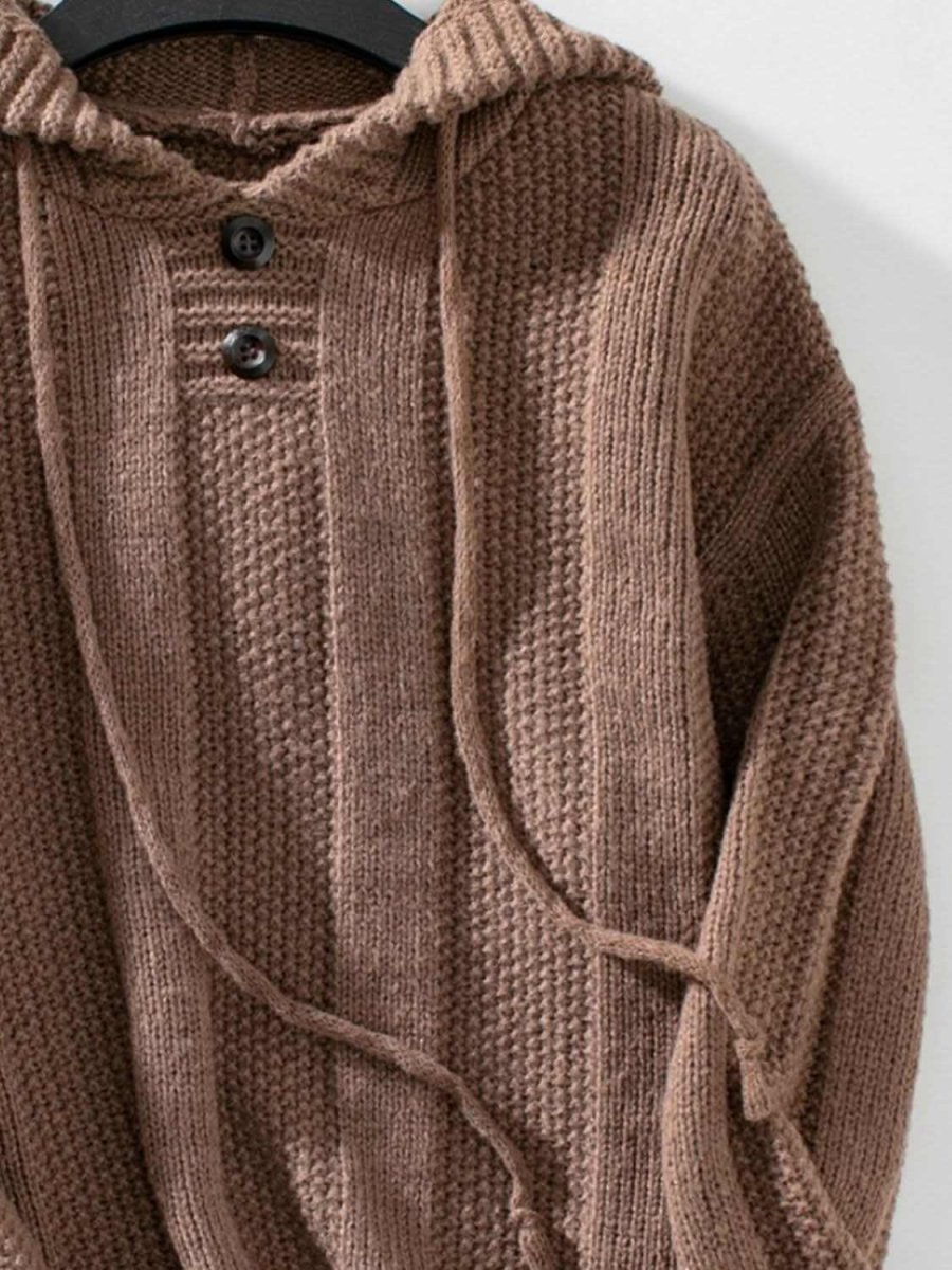 Drawstring Long Sleeve Hooded Sweater - Love Salve