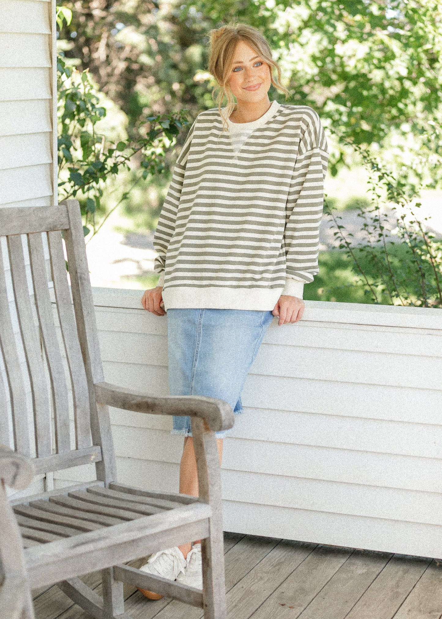 Drew Raw Hem Midi Denim Skirt