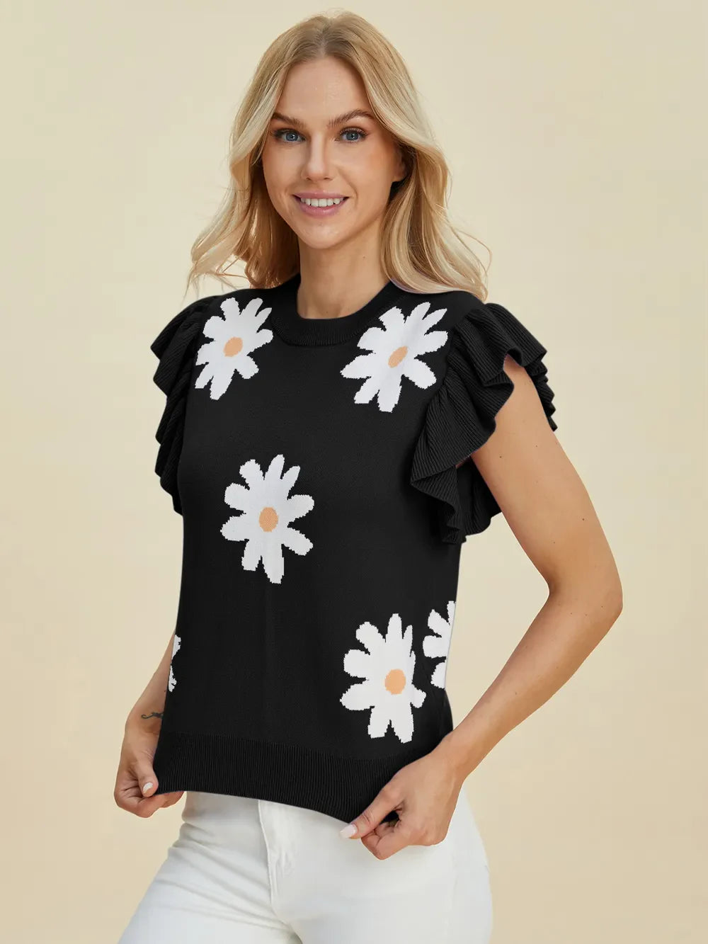 Double Take: Ruffled Flower Sweater