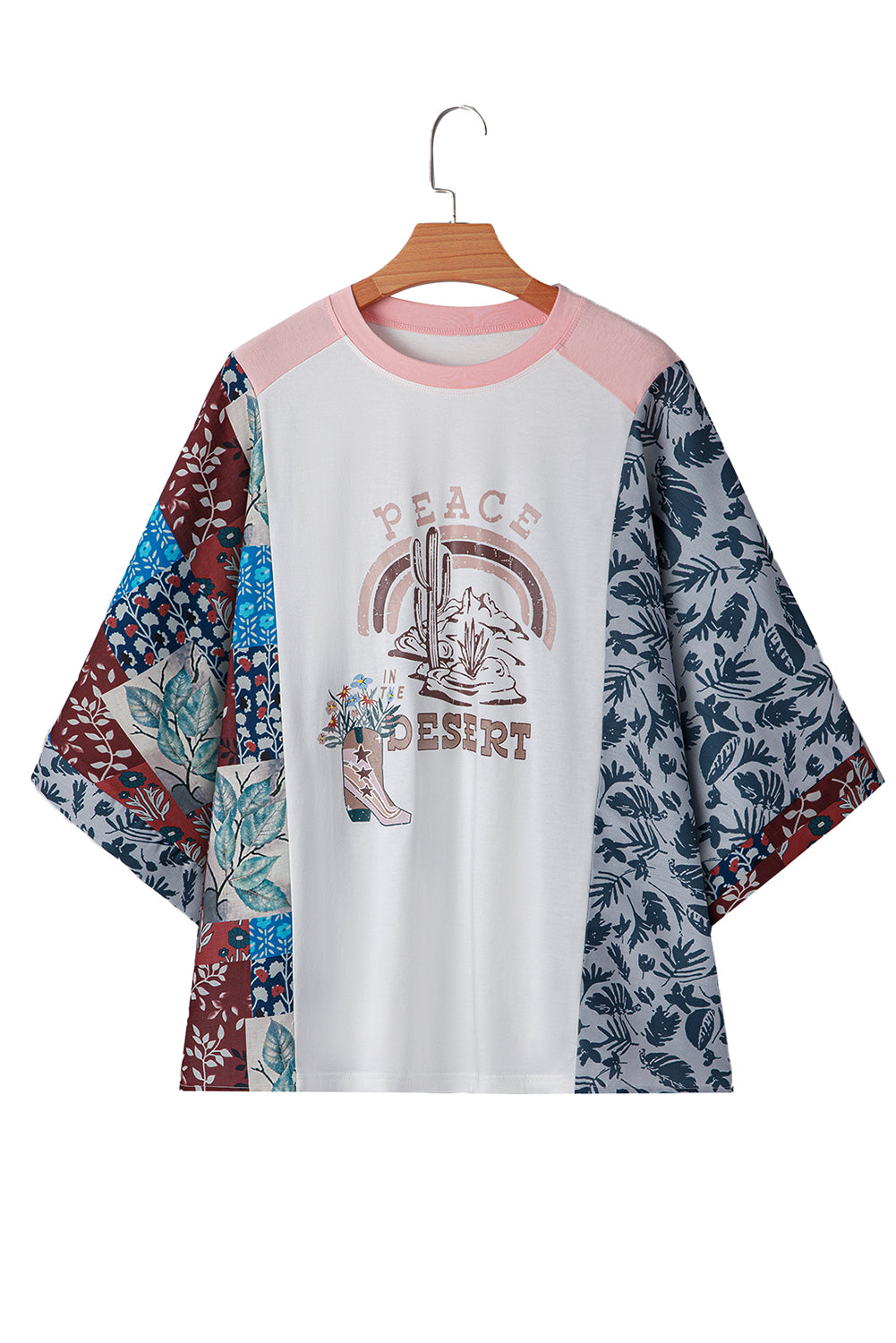 Multicolour Asymmetric Printed Patchwork Sleeve Top for Women