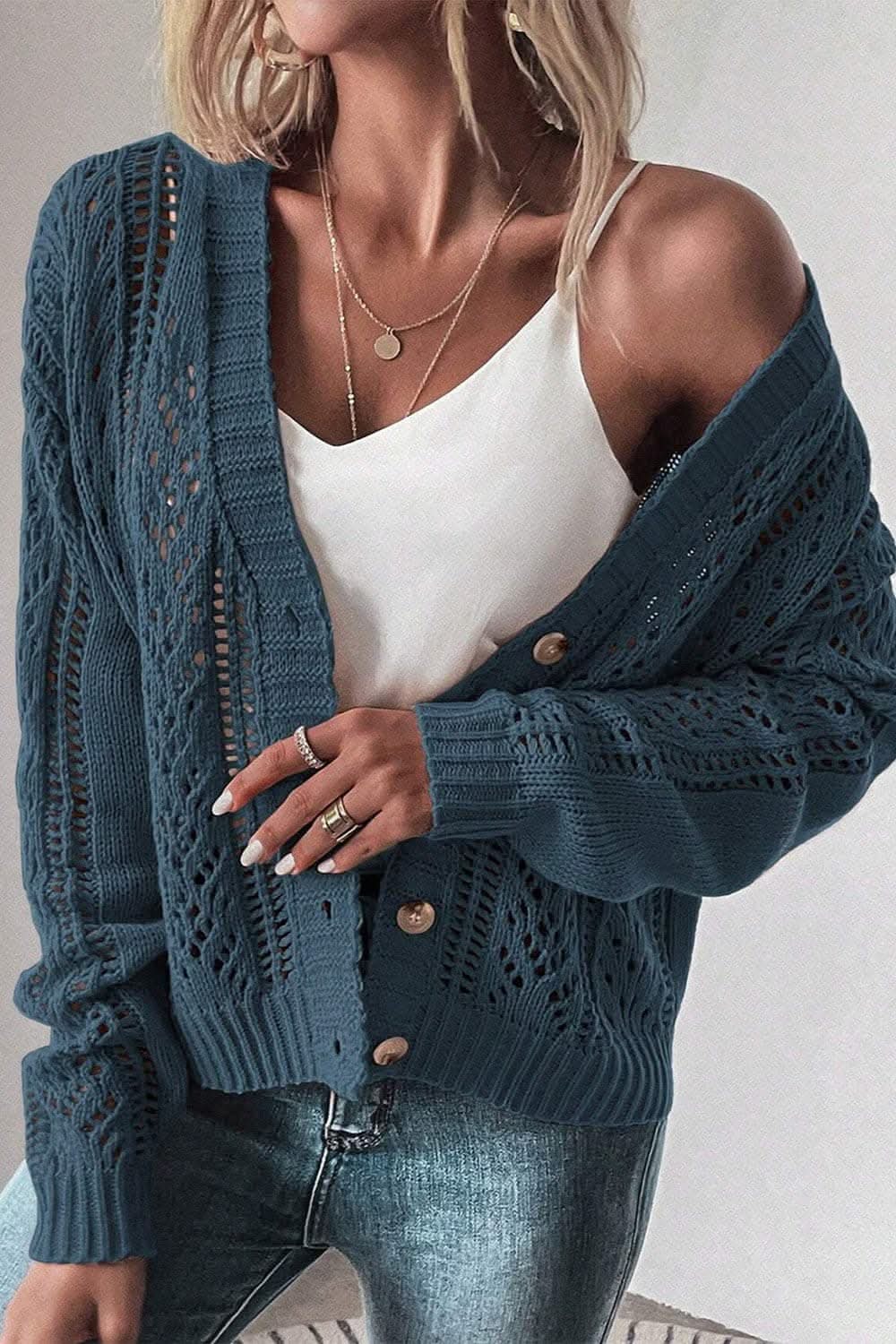 Stylish openwork cardigan - cotton blend - Love Salve