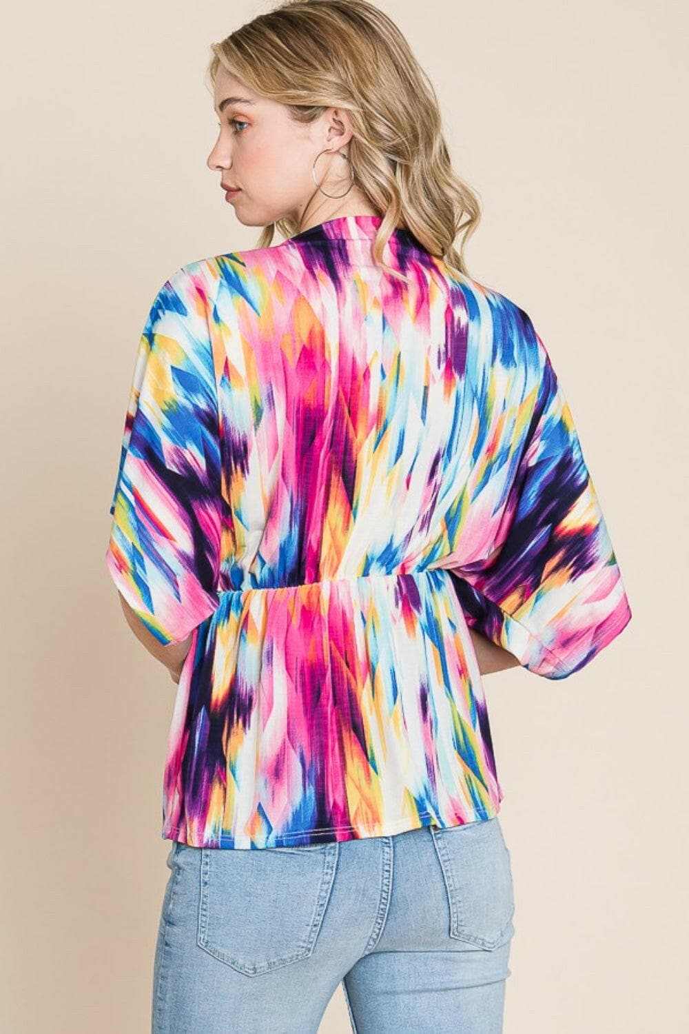BOMBOM Printed Surplice Peplum Blouse - Love Salve
