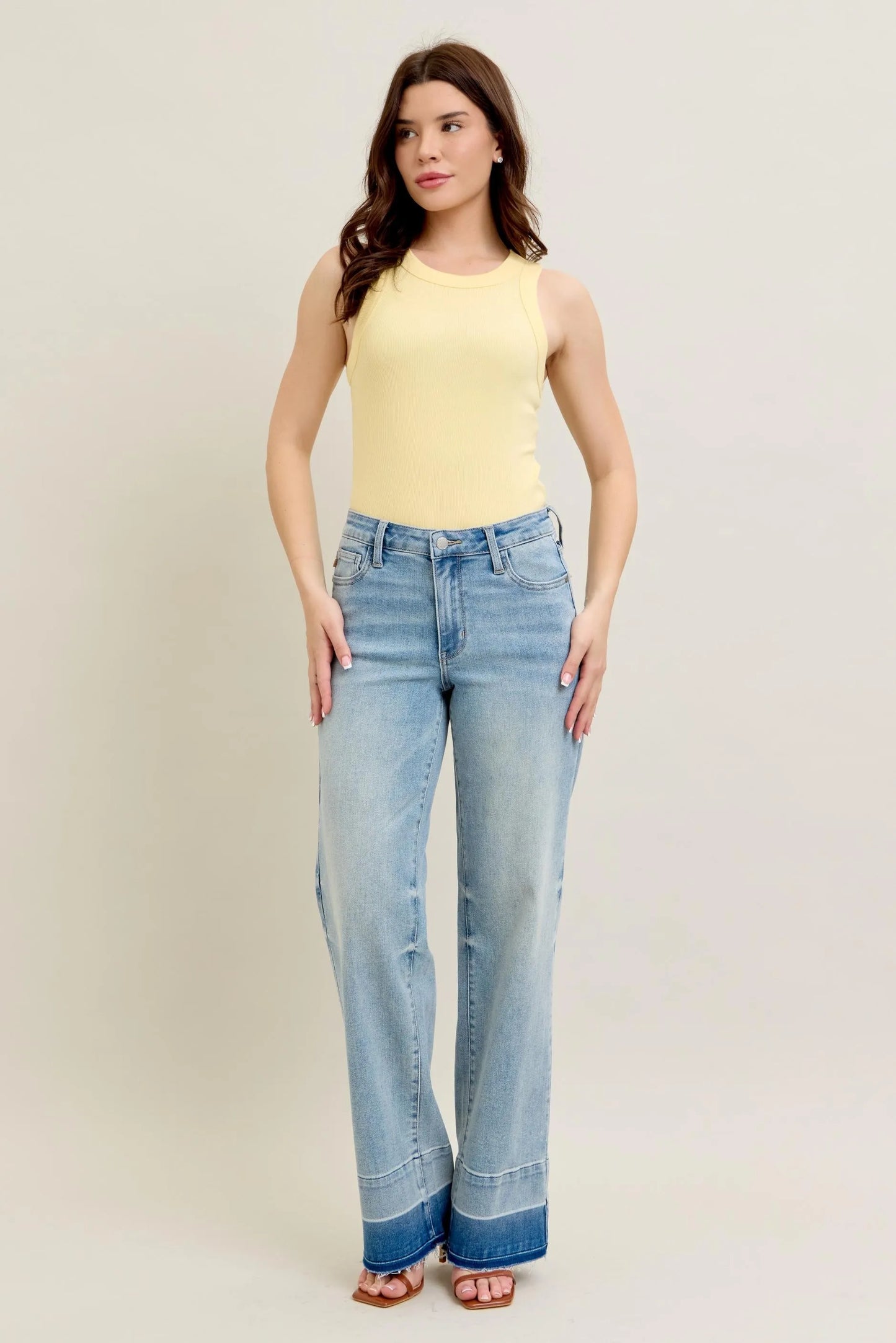 Judy Blue Plus Size Full Size Wide Leg Jeans with Released Hem - Love Salve