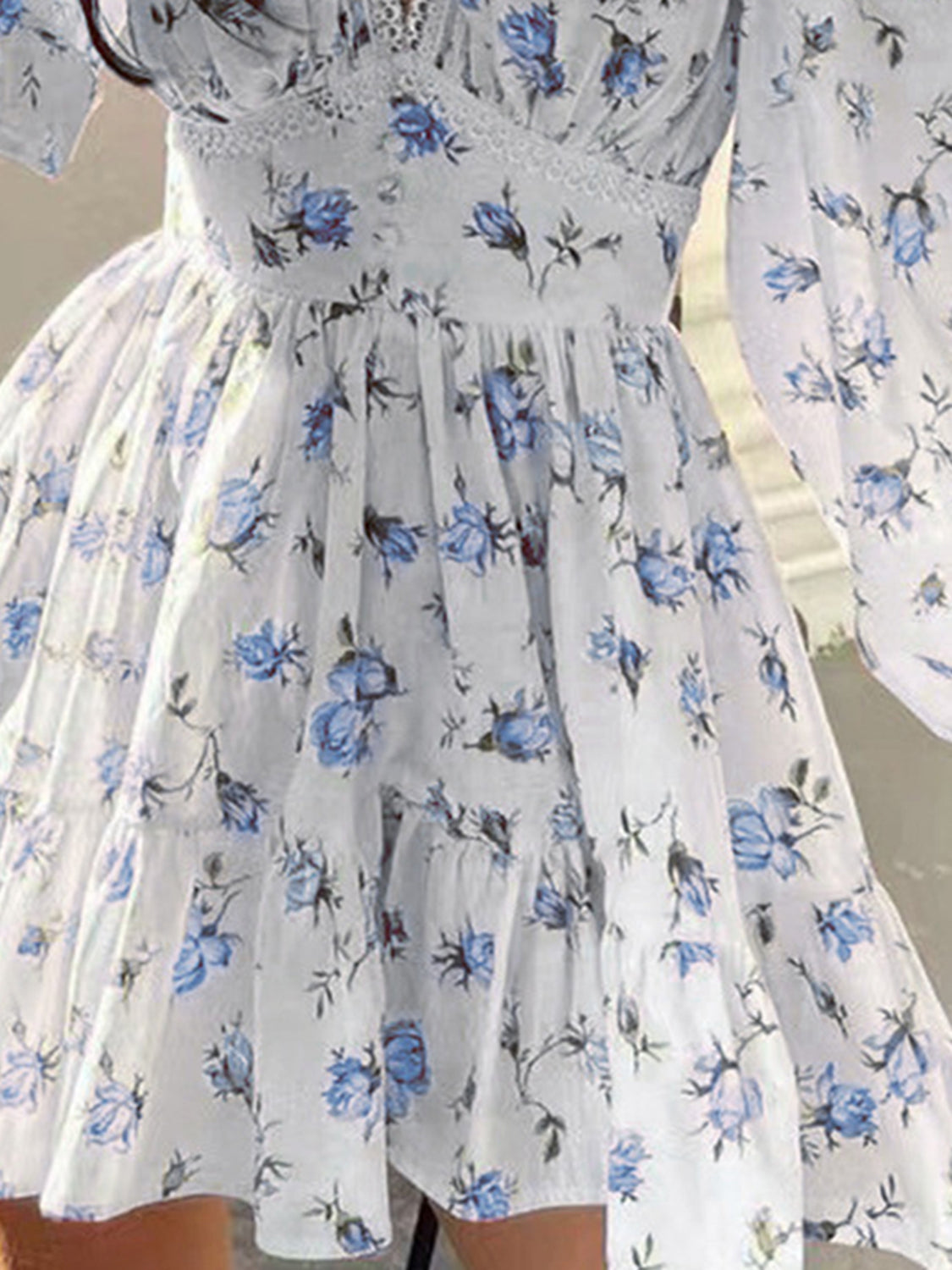 Whimsical Bloom V-Neck Lace Mini Dress