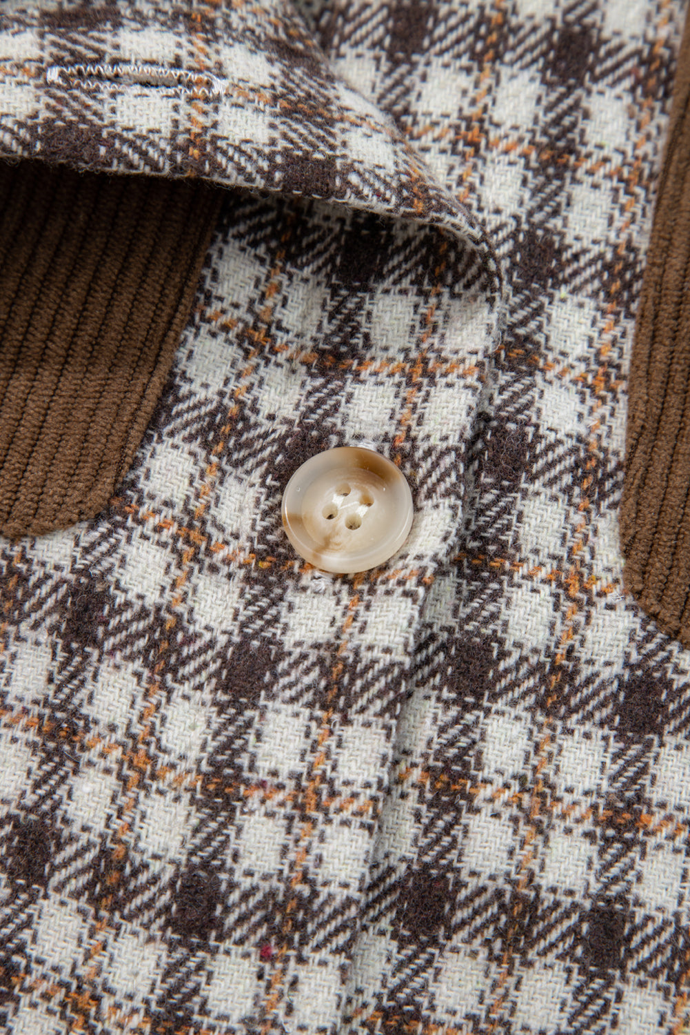 Casual Corduroy Shacket Patchwork Plaid With Flap Pockets