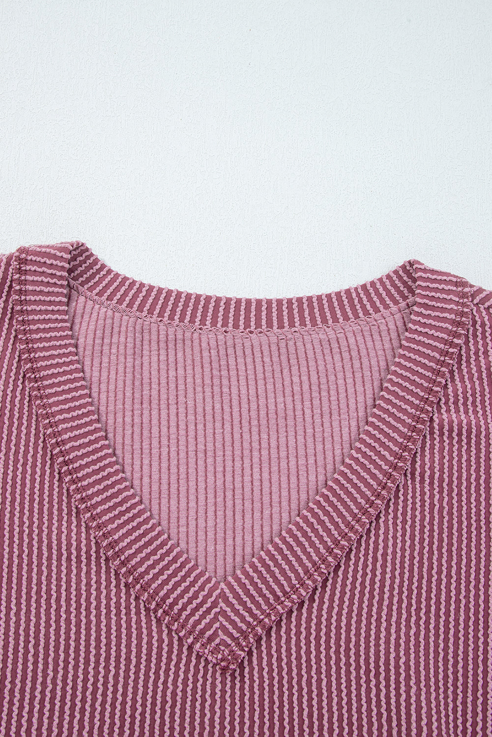 Premium Fiery Red Twisted Rib V Neck Drop Shoulder Loose Sleeve Oversize Top