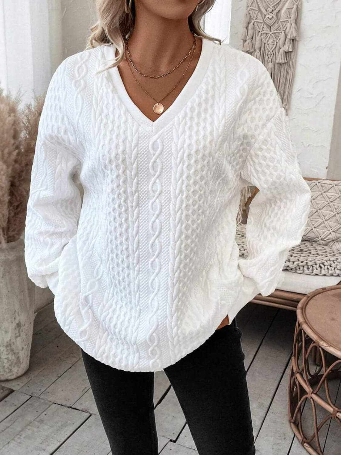 Casual V-neck long sleeve top - Love Salve