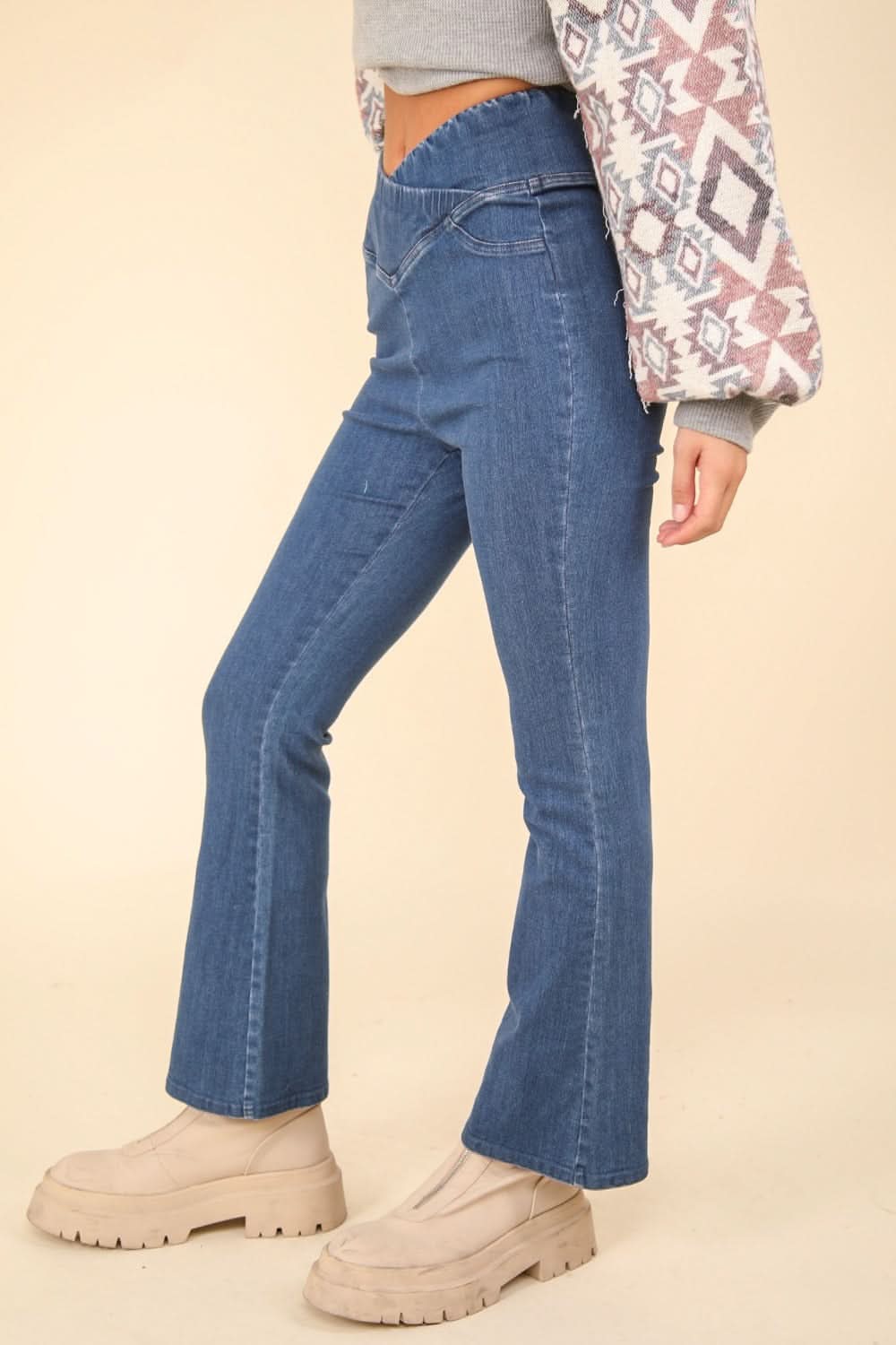 Washed denim crossover leggings - Love Salve