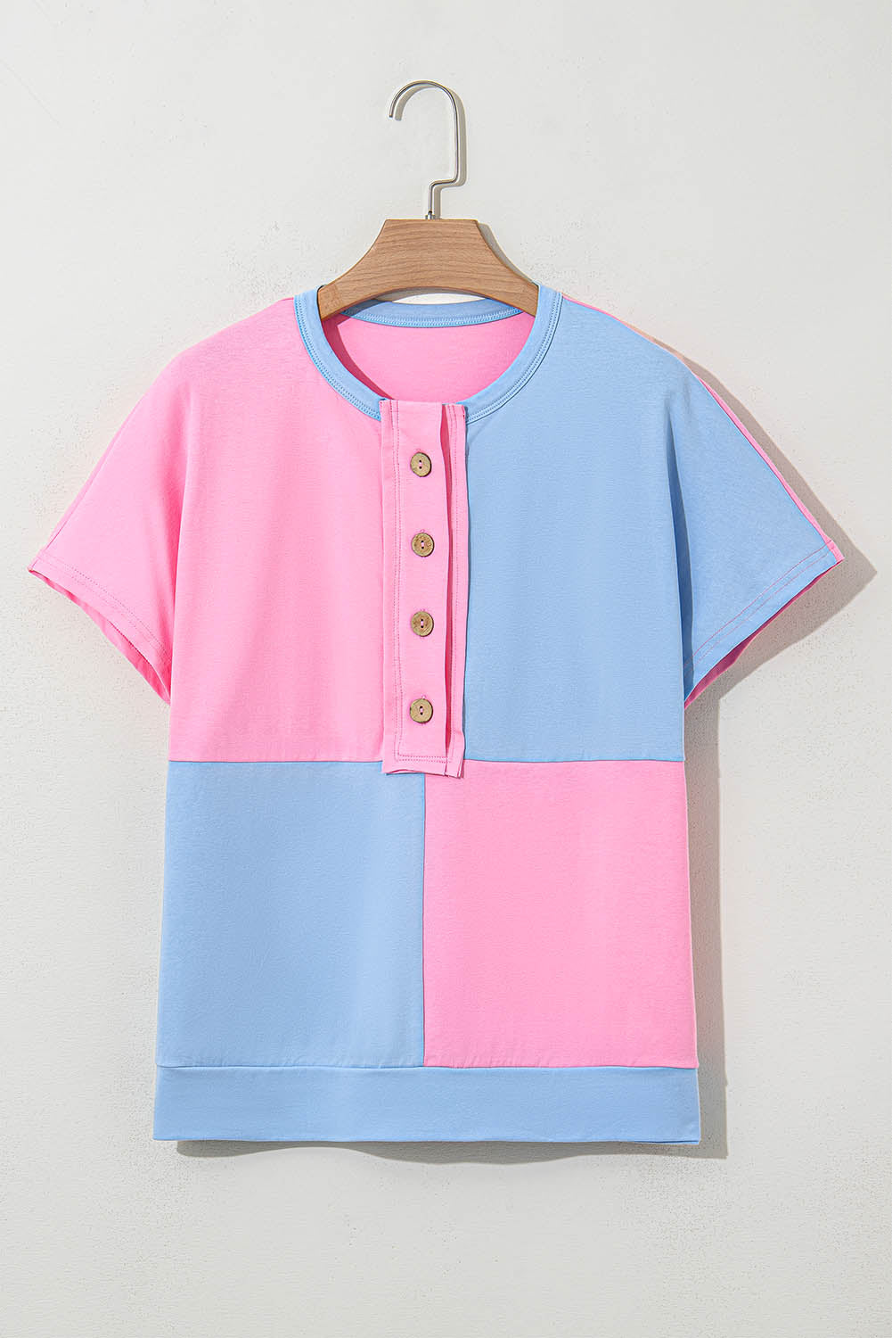 Myosotis Two Tone Half Buttons Collared T Shirt for Women