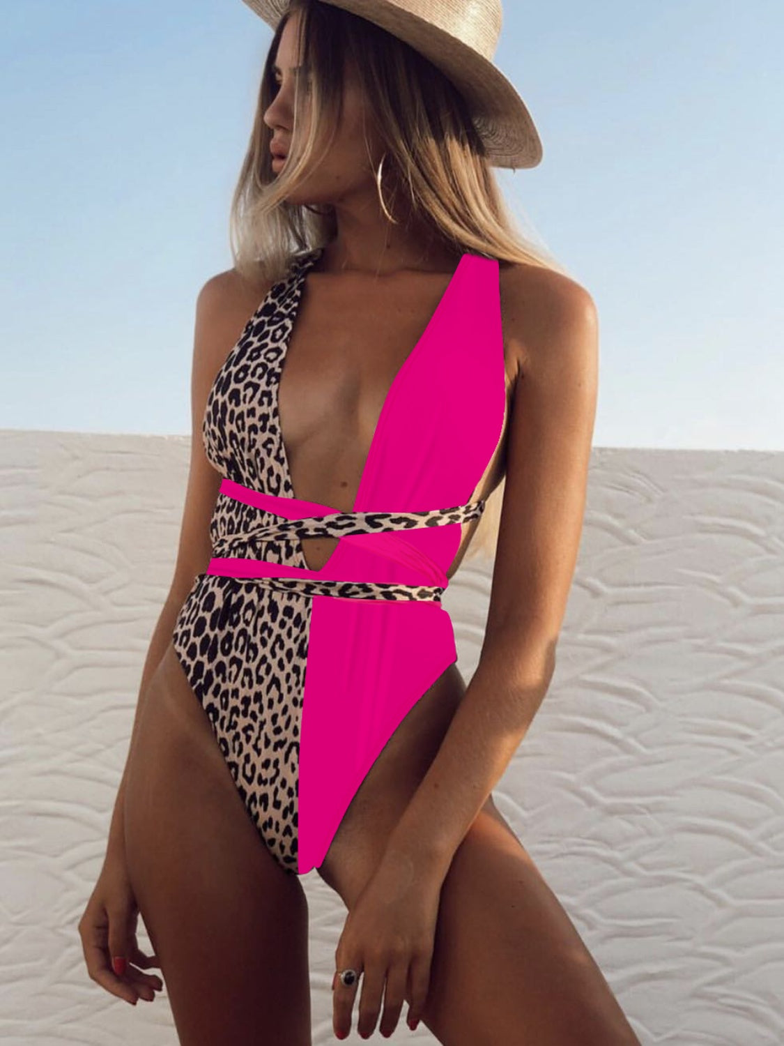 Wild Seduction | Tied Leopard Plunge One-Piece Swimsuit