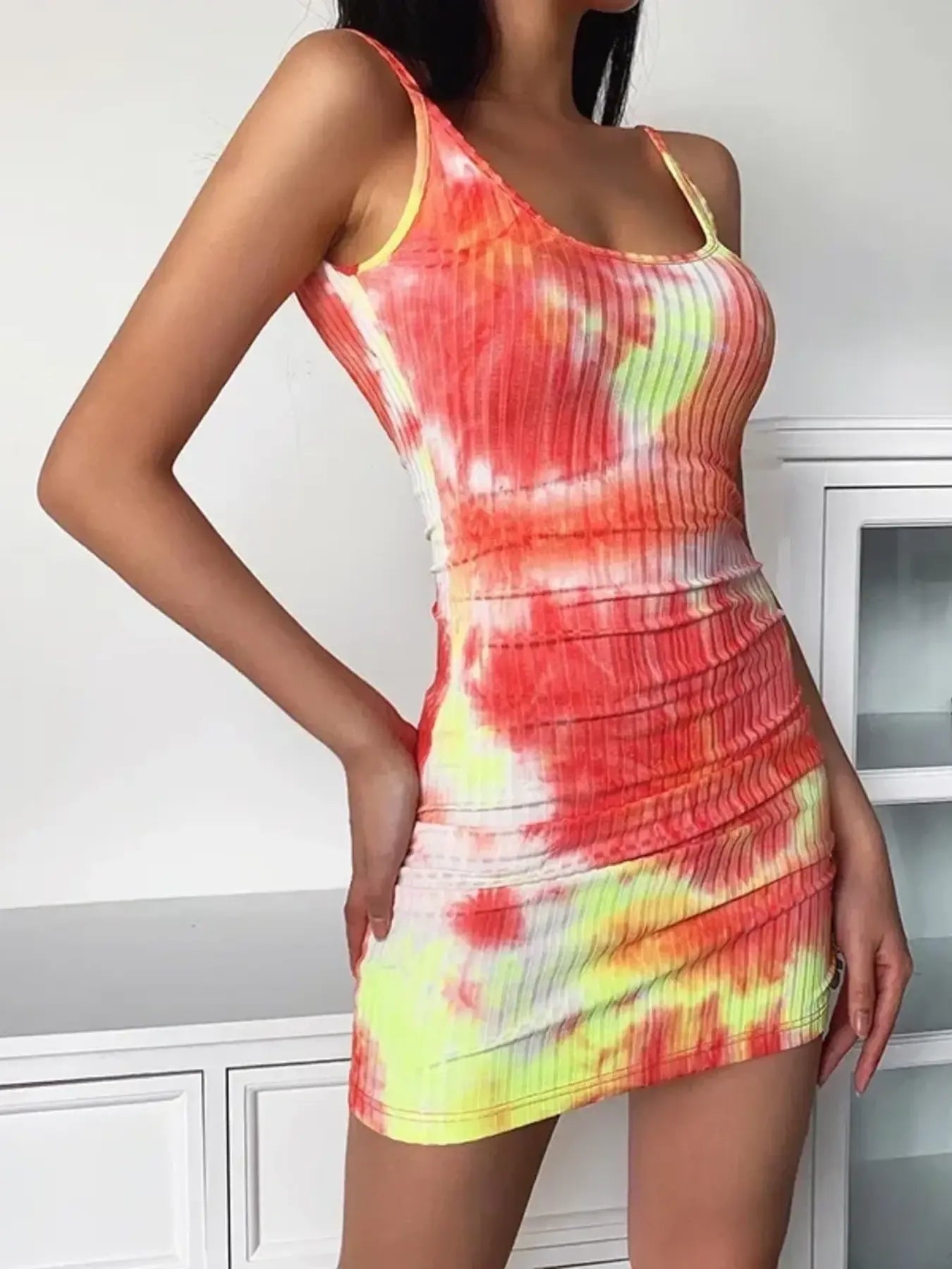 Sunset Vibes Tie-Dye Ribbed Mini Dress