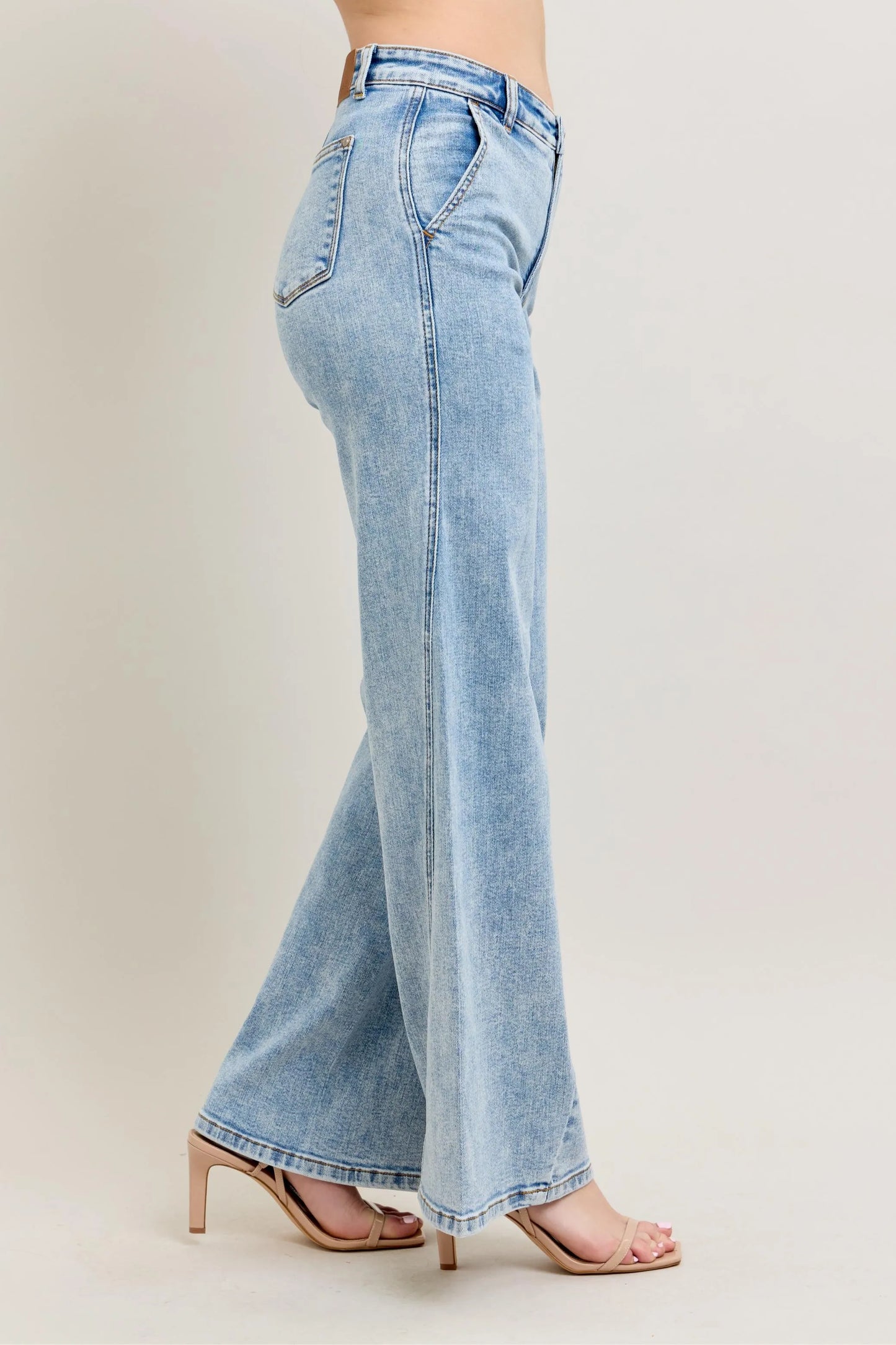 Judy Blue Plus Size High Waist Wide Leg Jeans with Skewed Inseam - Love Salve