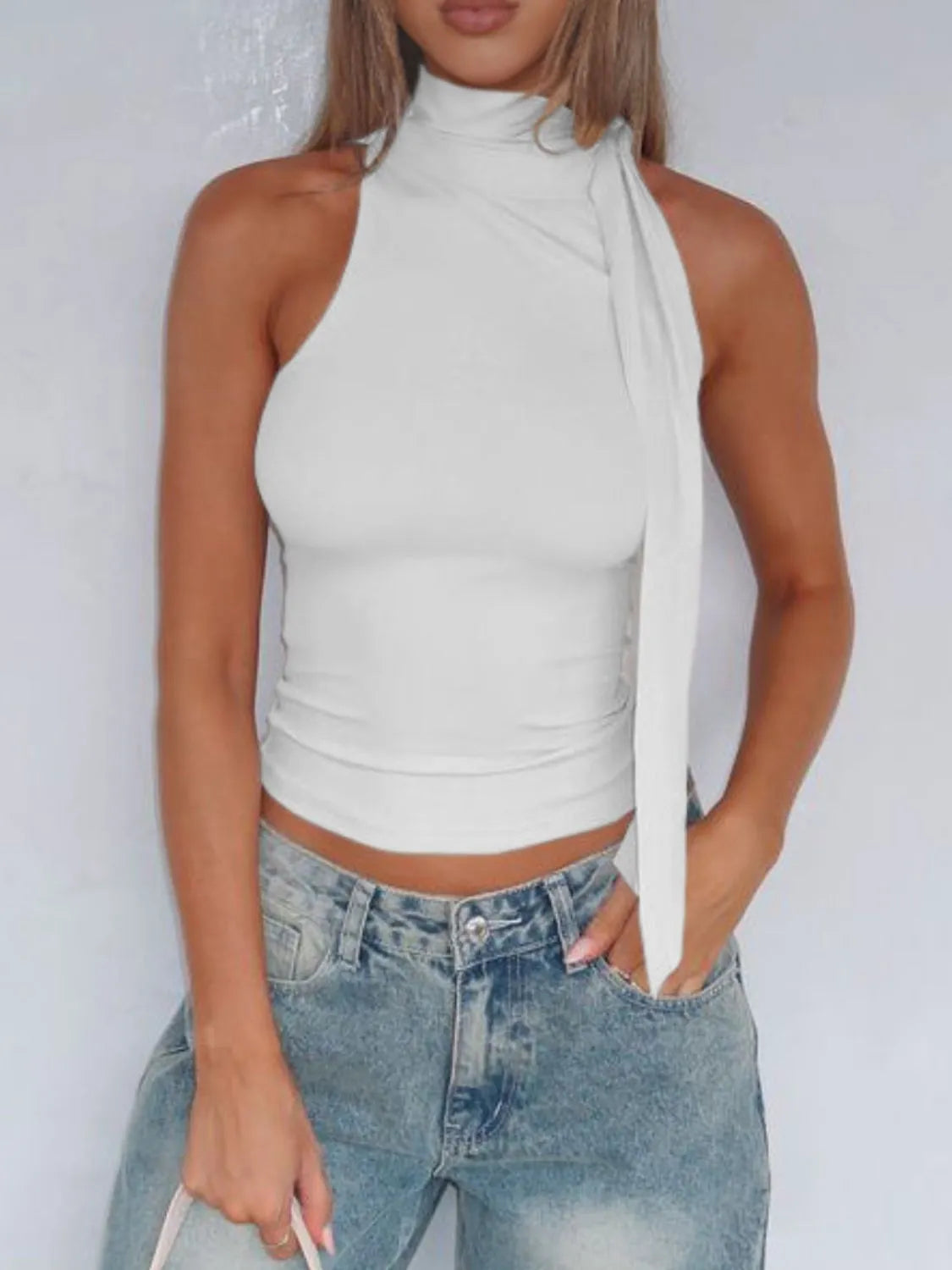 Chic Twist High Neck Tie Cami