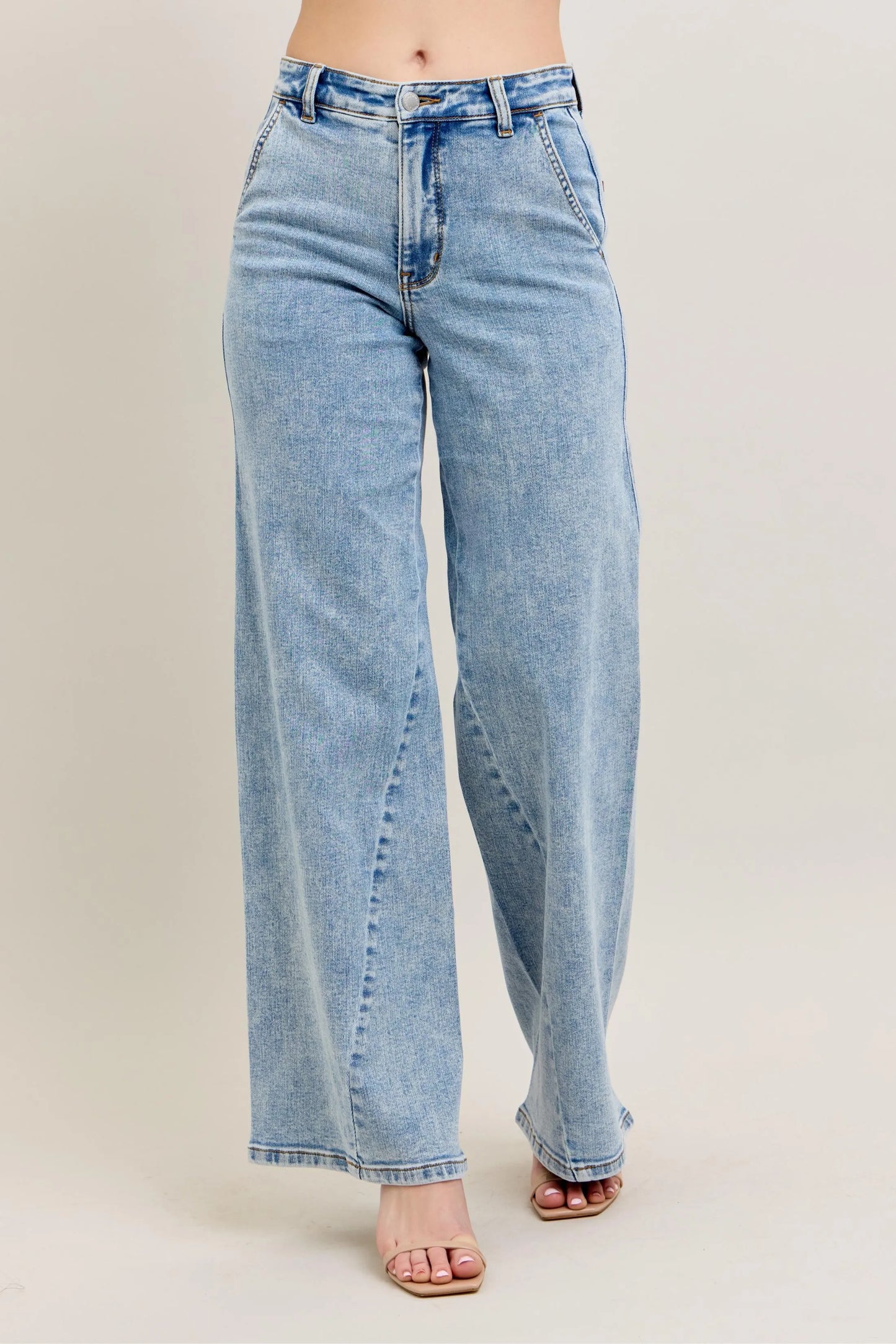 Judy Blue Plus Size High Waist Wide Leg Jeans with Skewed Inseam - Love Salve