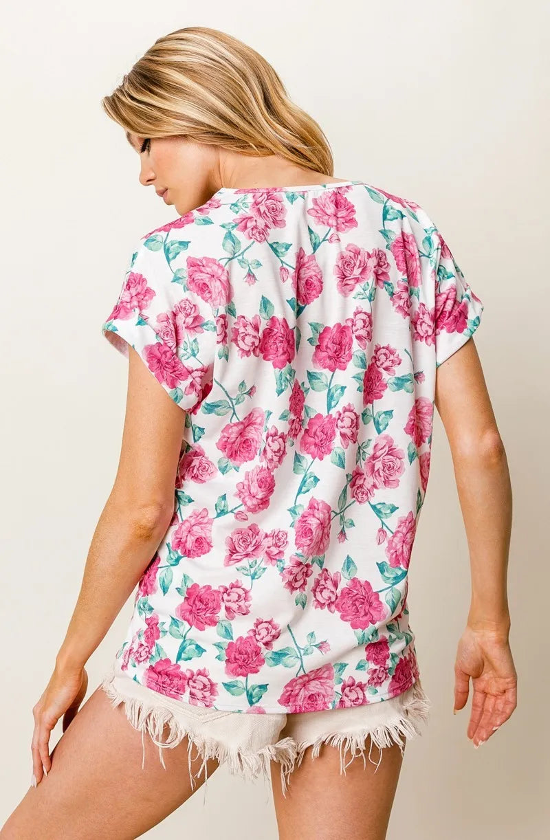 BiBi Rose Printed Poly Span with Crochet Lace Top - Love Salve