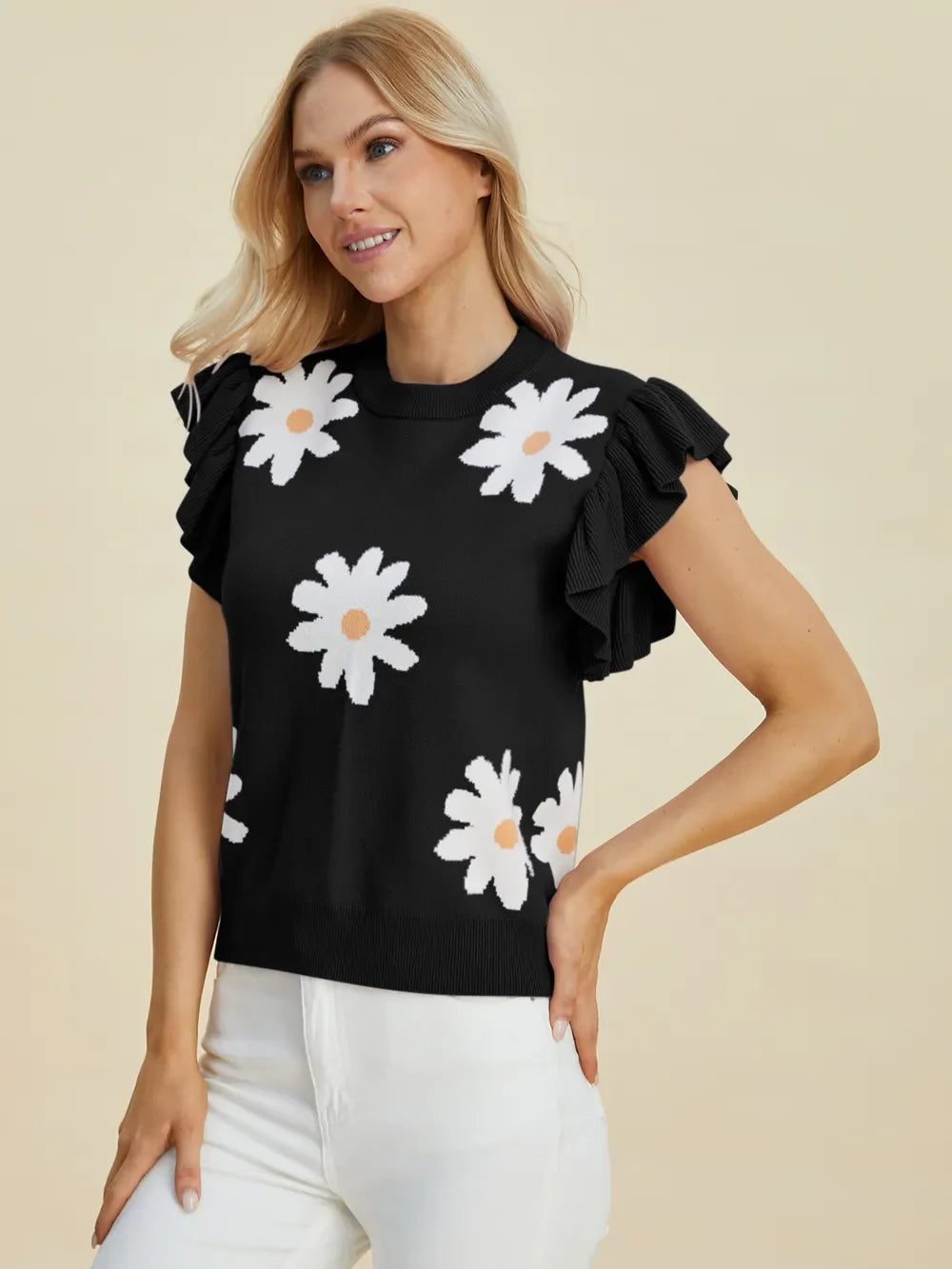 Double Take: Ruffled Flower Sweater
