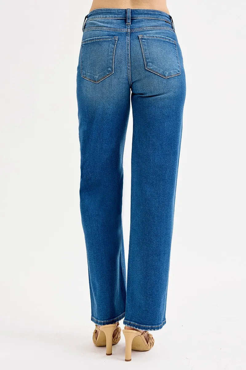 Risen Full Size Mid Waist Fit Boyfriend Knee Distressed Jeans Plus Size - Love Salve