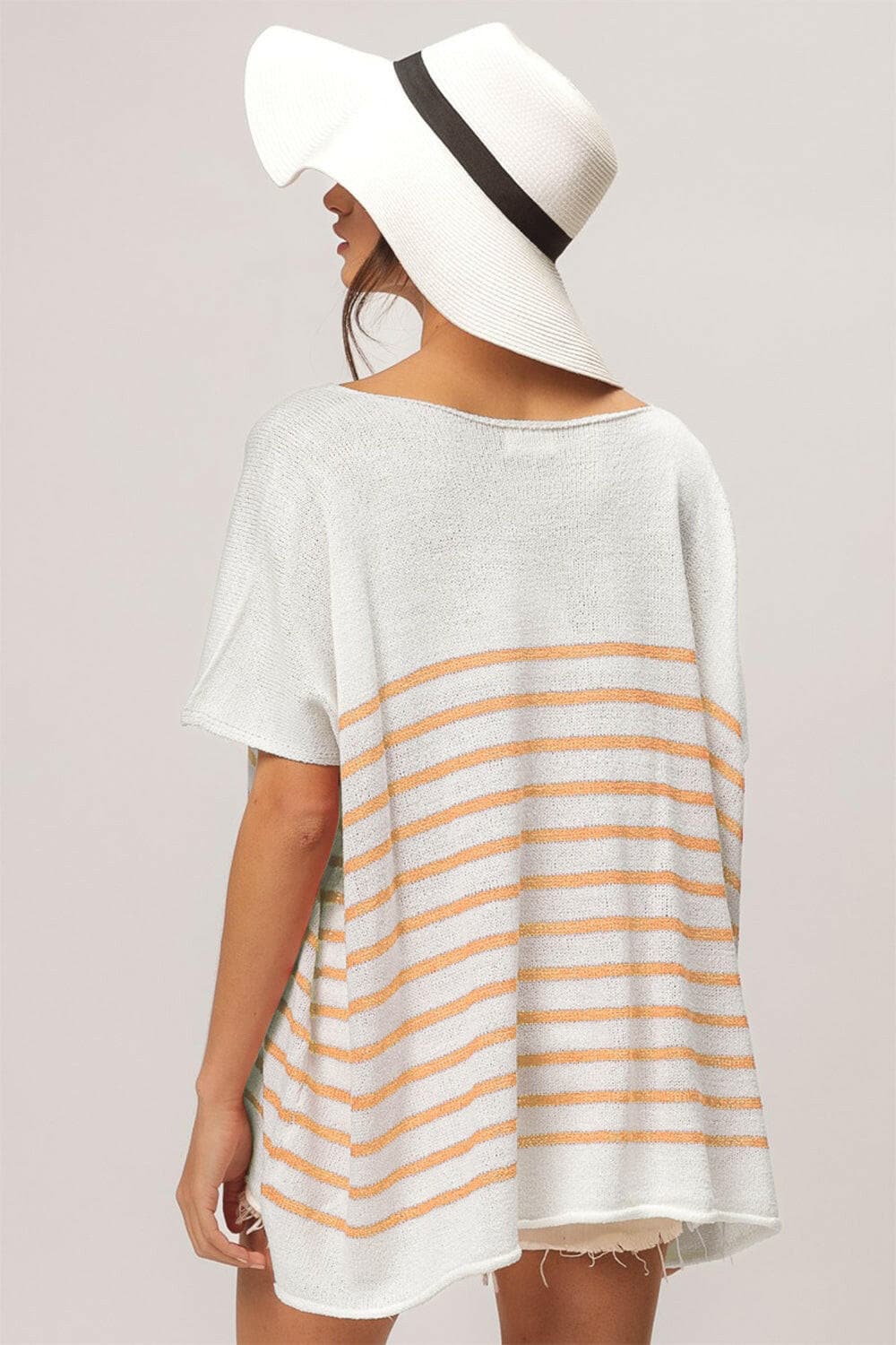 BiBi V Neck Striped Short Sleeve Top - Love Salve