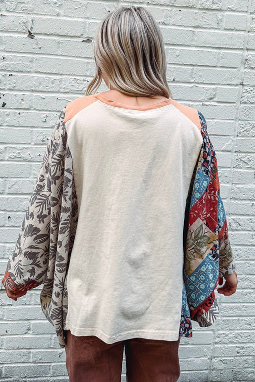 Multicolour Asymmetric Printed Patchwork Sleeve Top for Women