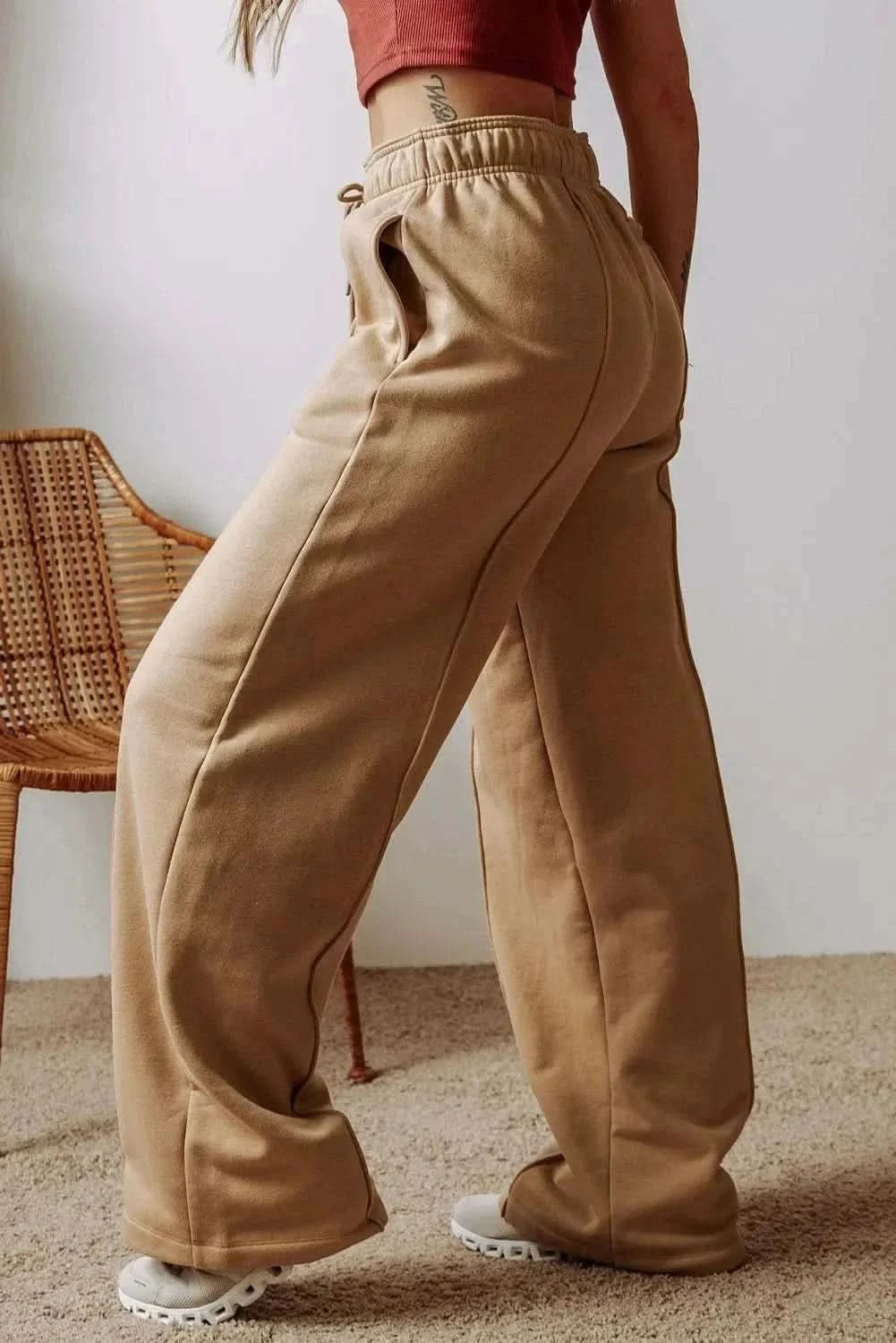 Wide leg drawstring trousers with pockets - Love Salve