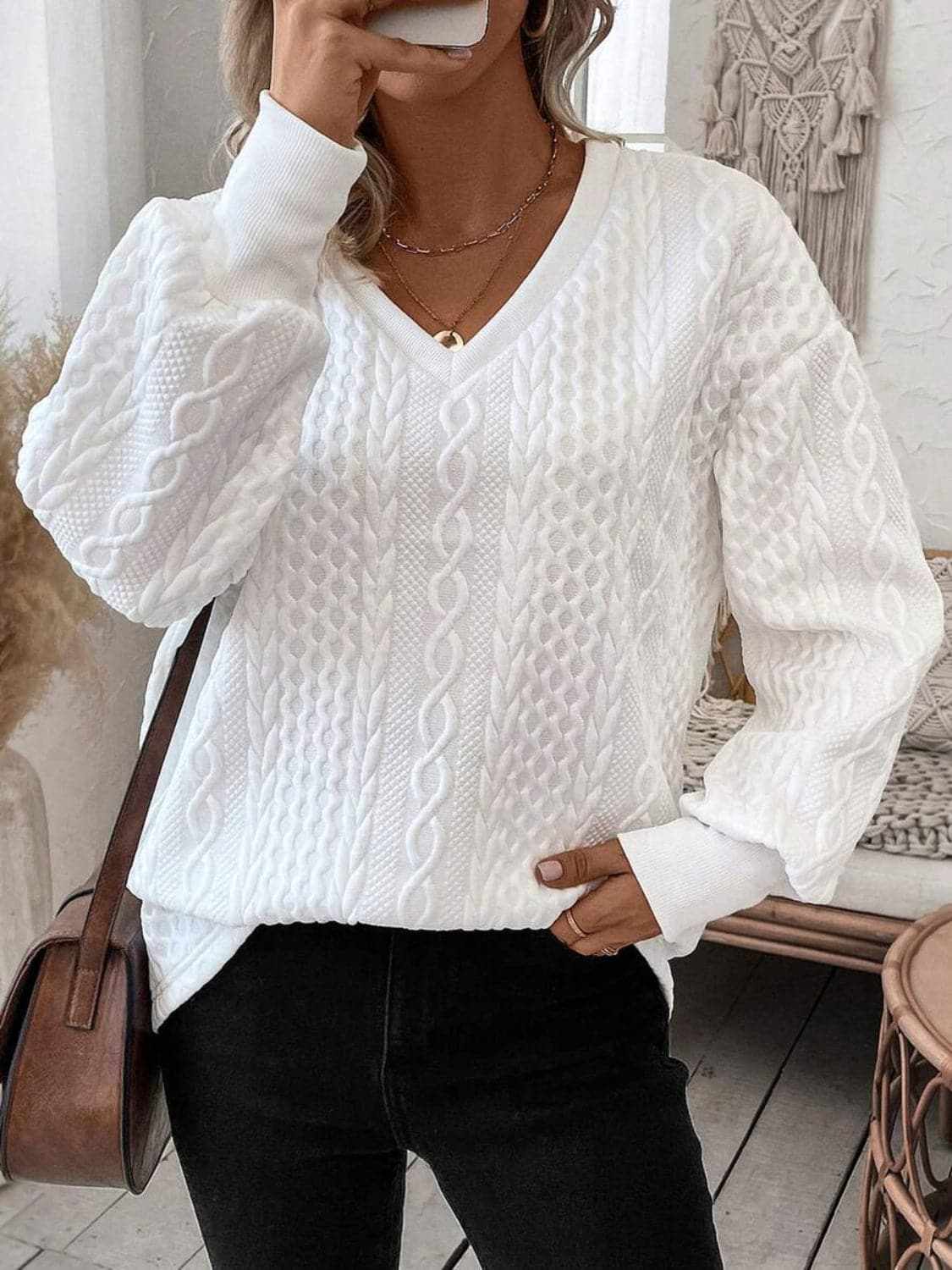 Casual V-neck long sleeve top - Love Salve
