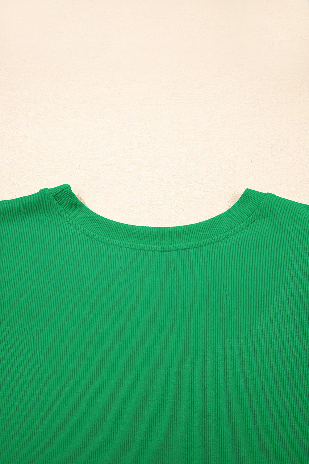 Bright Green Ribbed Pearl Beaded Puff Sleeve Top for Women