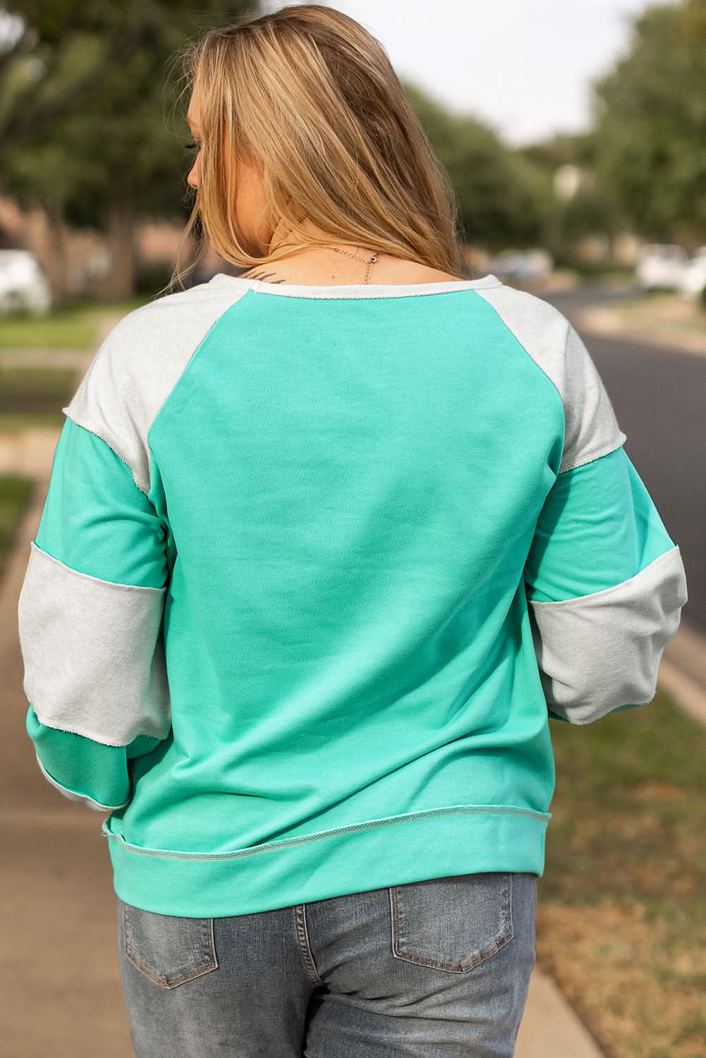 Aruba blue patchwork plus sweatshirt - Love Salve