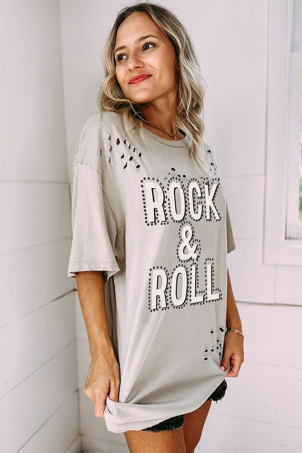 Gray Rock & Roll Graphic Distressed Vintage Tee - Love Salve