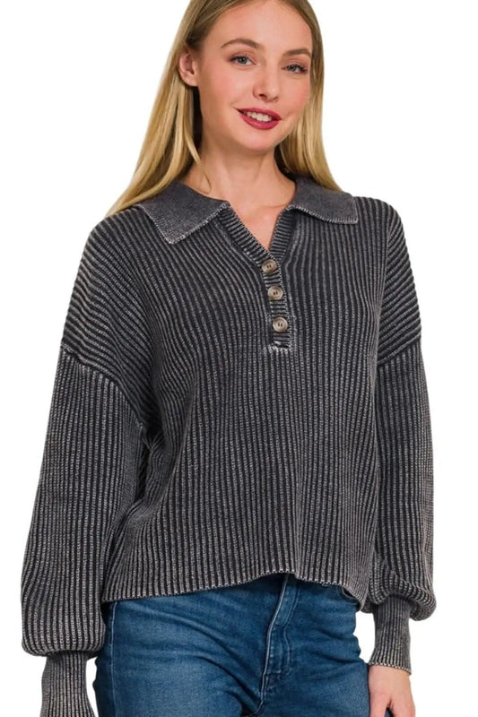 Zenana cozy half button sweater - Love Salve
