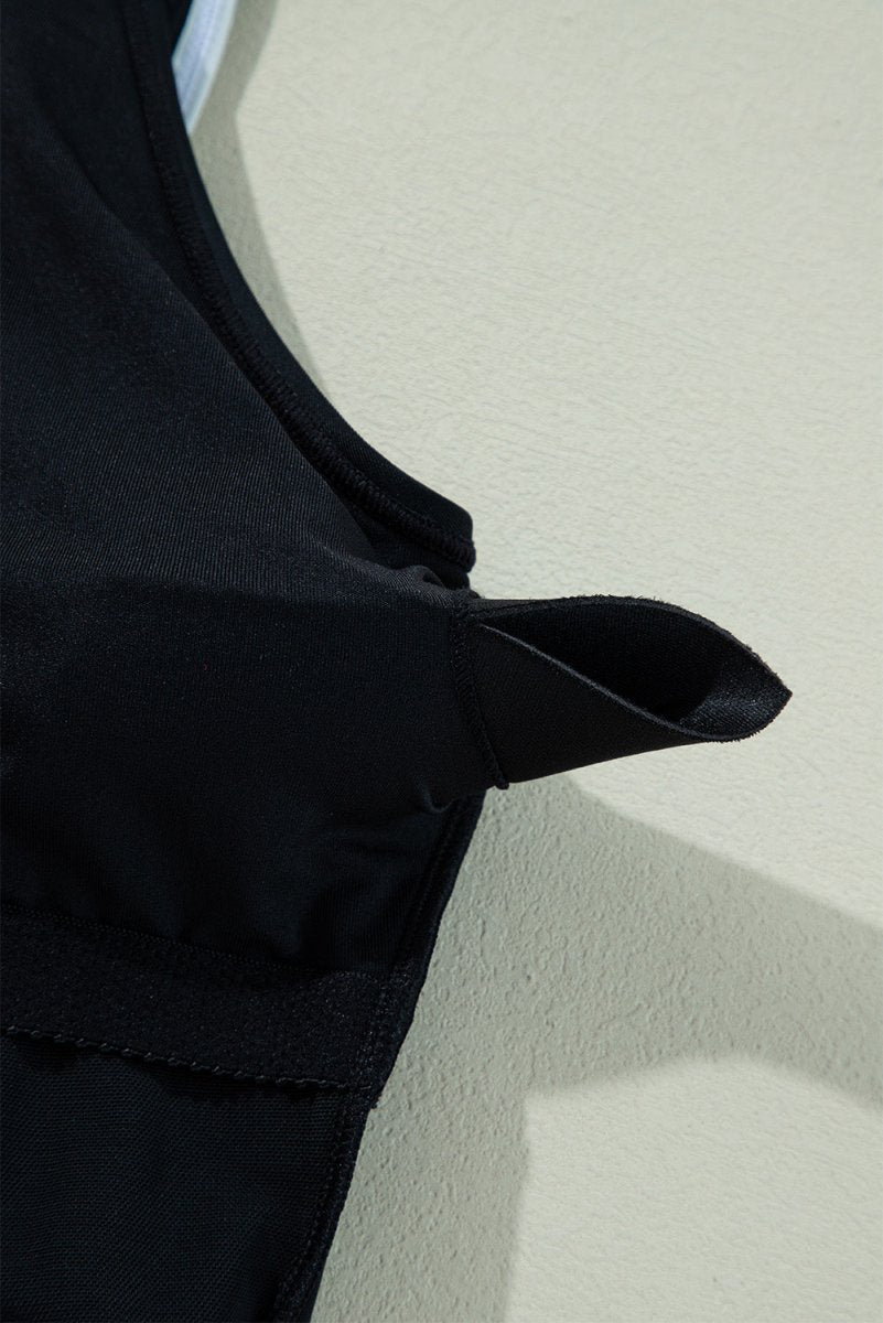 Elegant Black Ruffled V-Neck Wrap Swimsuit with Color Contrast - Love Salve
