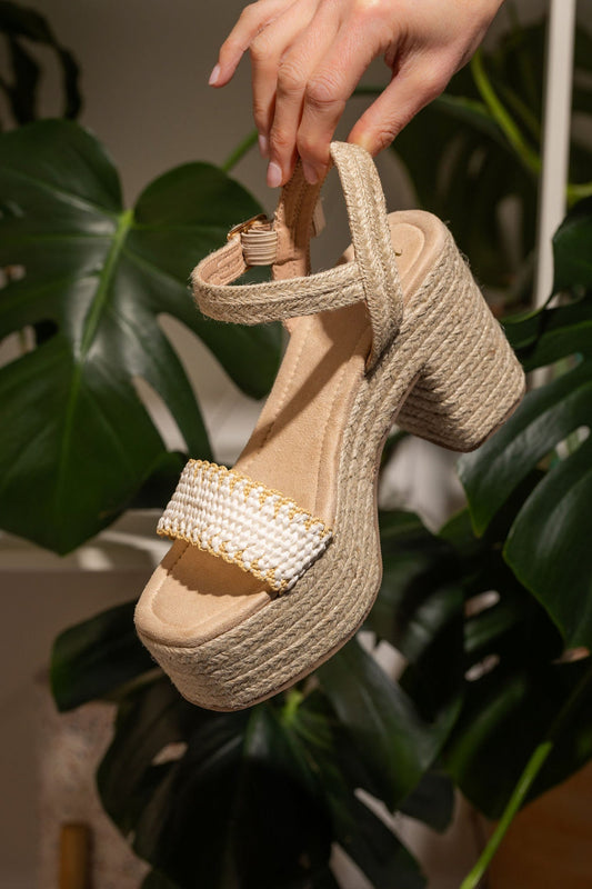 Elise Platform Sandals Off White Ankle Strap 3.5 Inch Heel Naughty Monkey